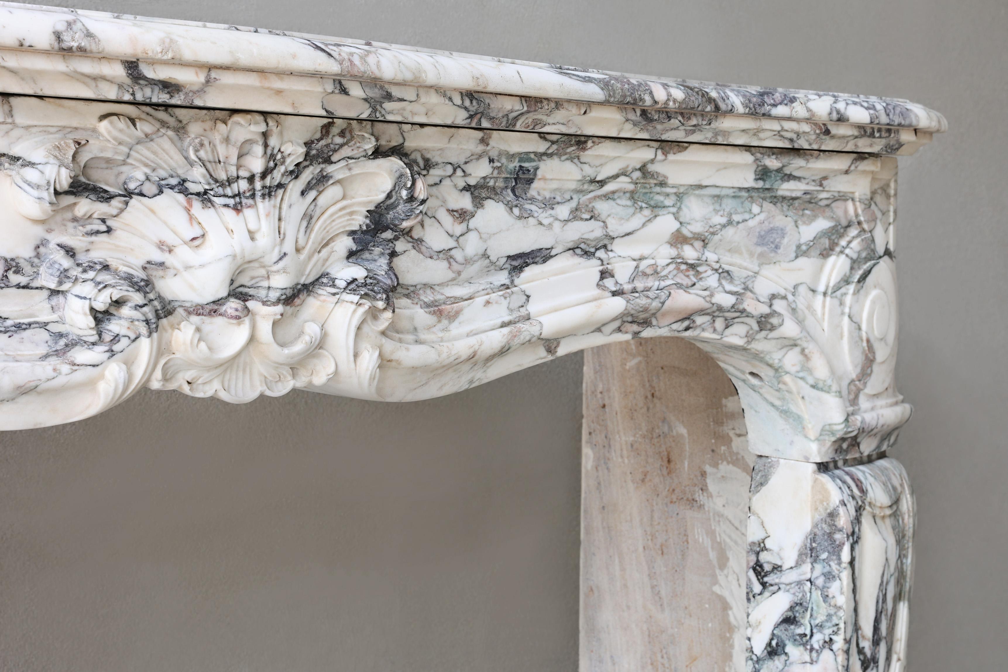 Louis XV Antique mantel of Paonazzo marble from the 19th century For Sale