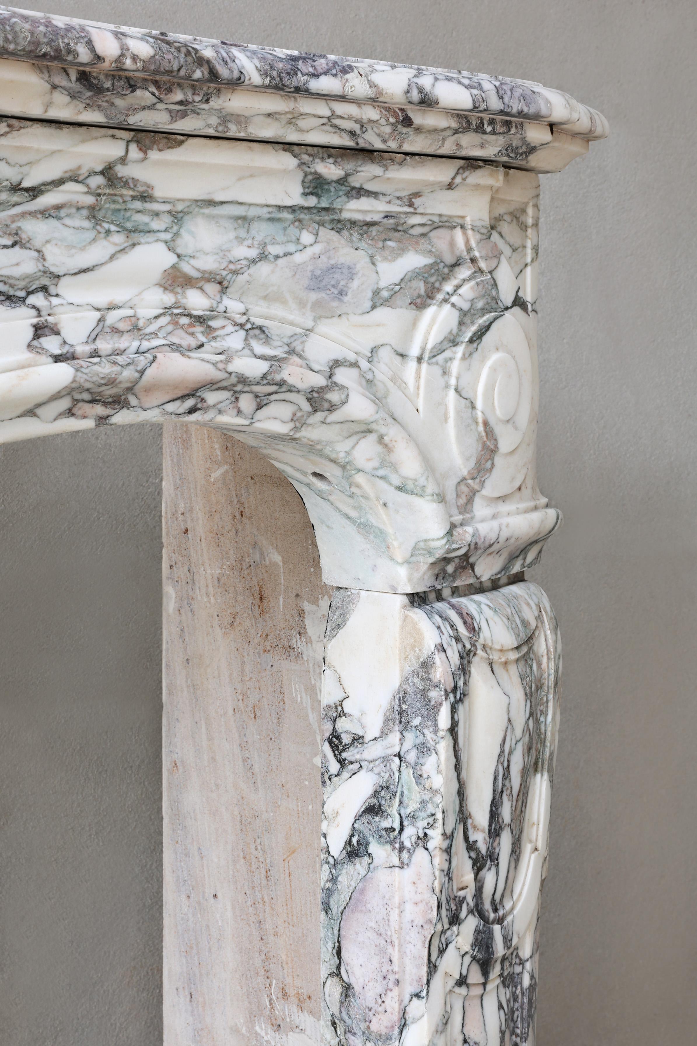 French Antique mantel of Paonazzo marble from the 19th century For Sale
