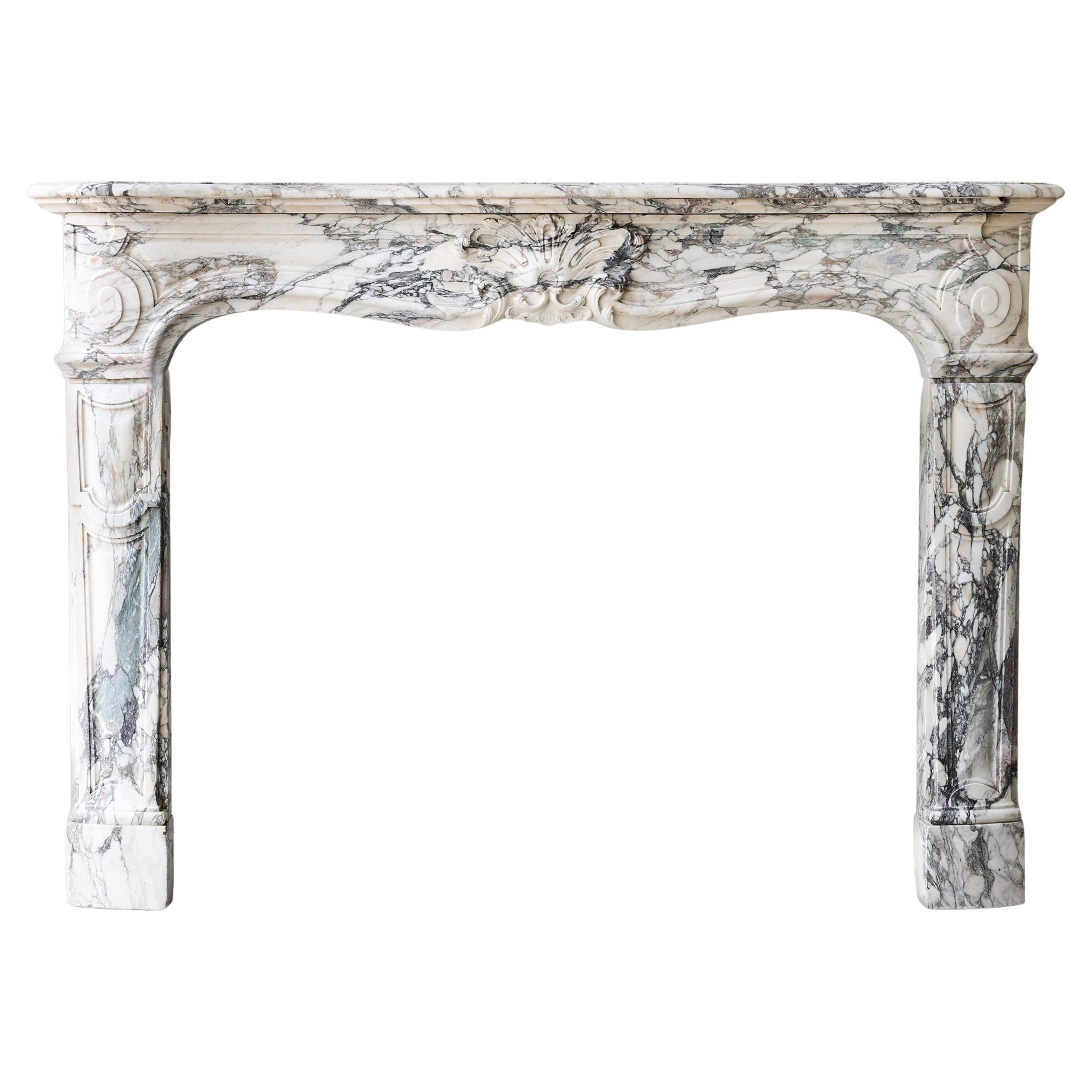 Antique mantel of Paonazzo marble from the 19th century For Sale