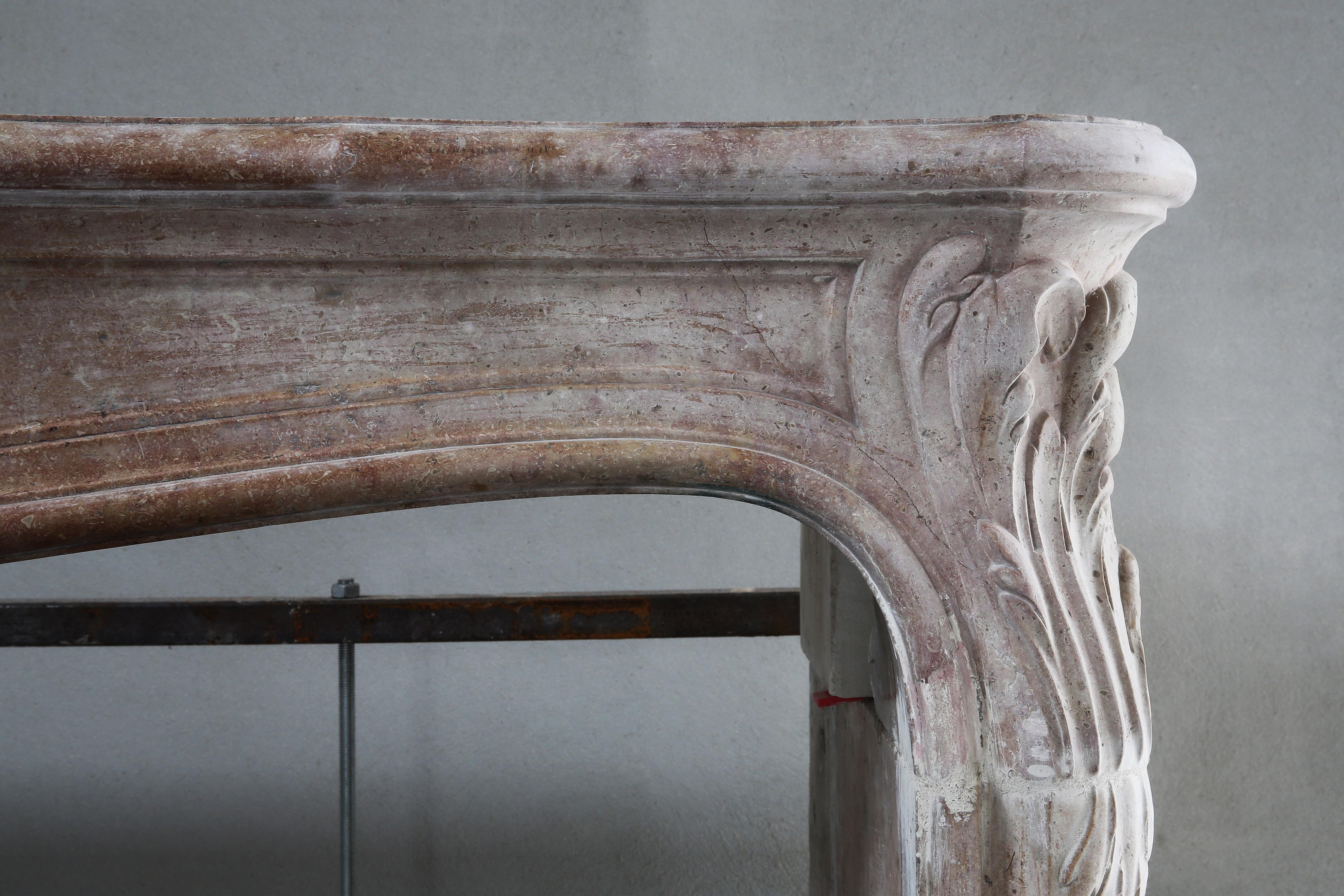 French Antique Mantel of Pierre de Bourgogne Marble Stone, Louis XV Style, 19th Century