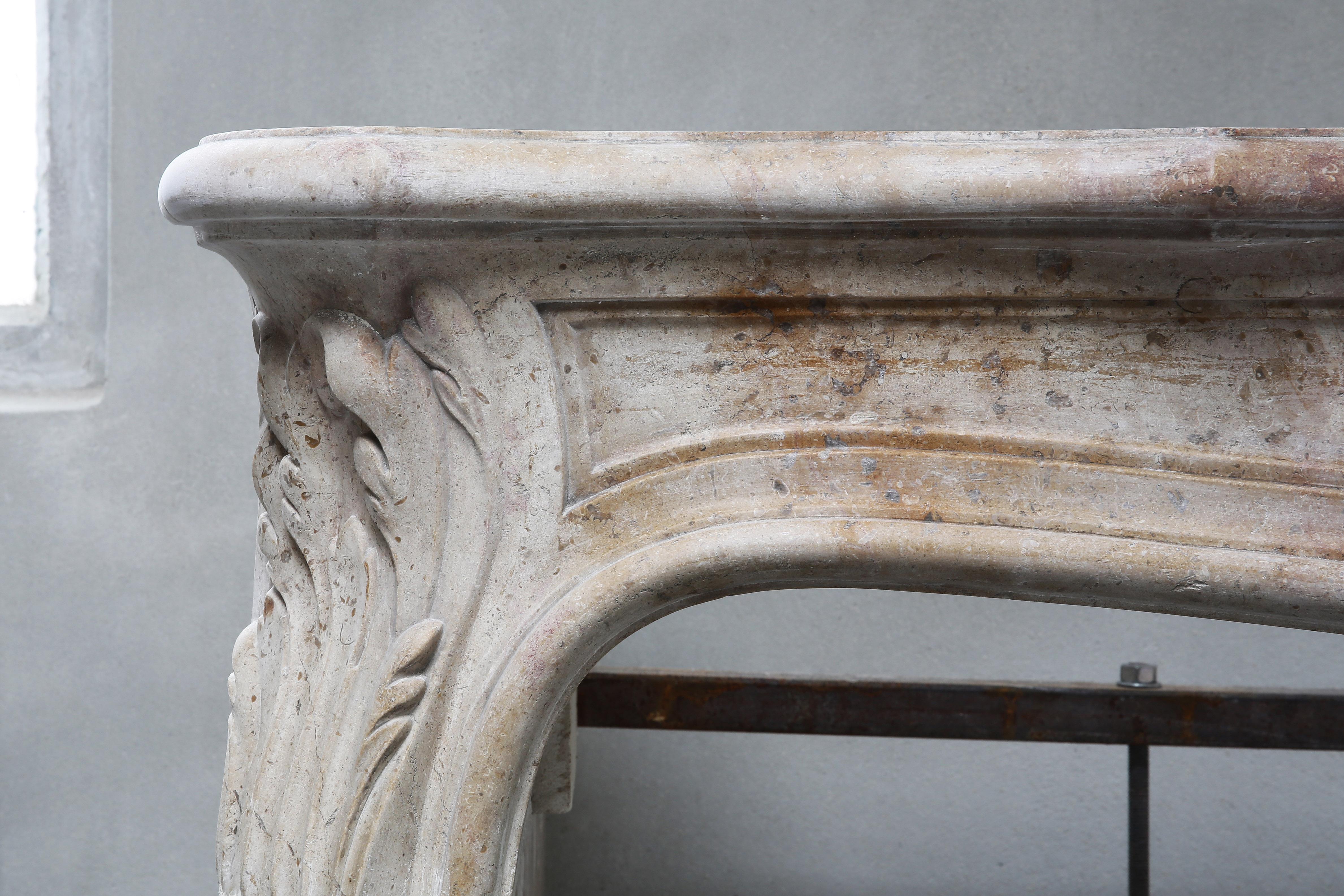 Antique Mantel of Pierre de Bourgogne Marble Stone, Louis XV Style, 19th Century In Good Condition In Made, NL