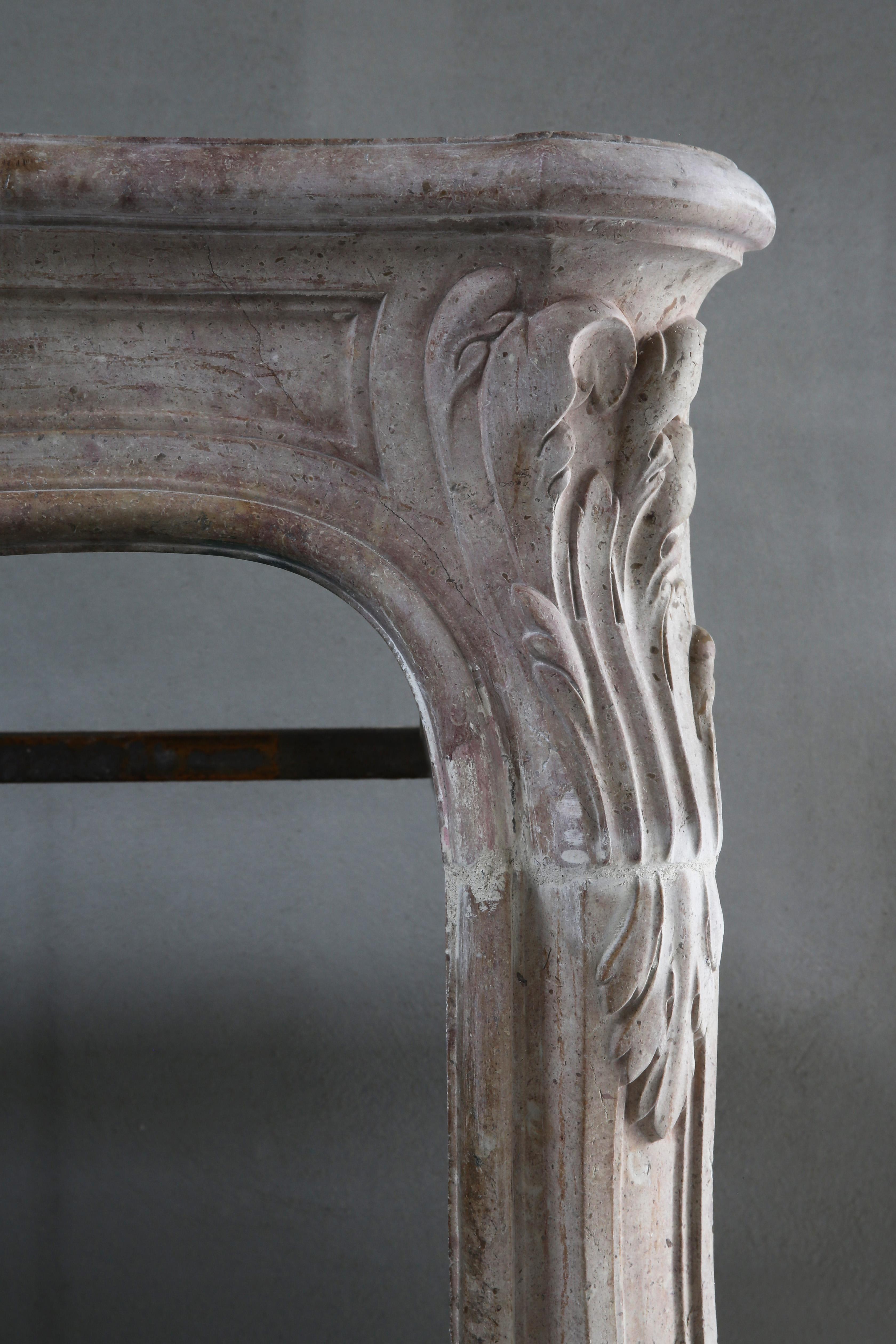 Antique Mantel of Pierre de Bourgogne Marble Stone, Louis XV Style, 19th Century 2