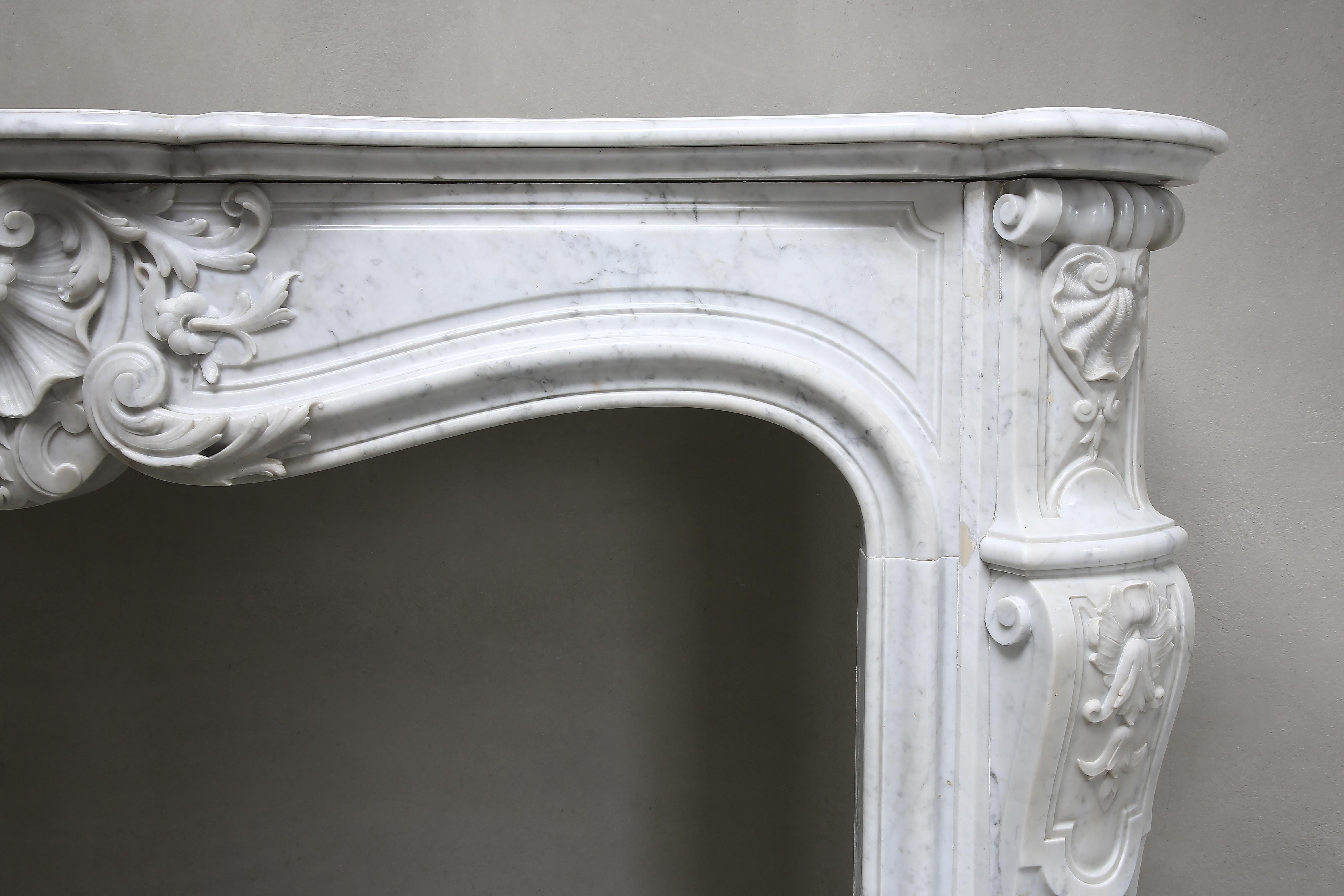 French 19th Century Louis XV Carrara Marble Fireplace