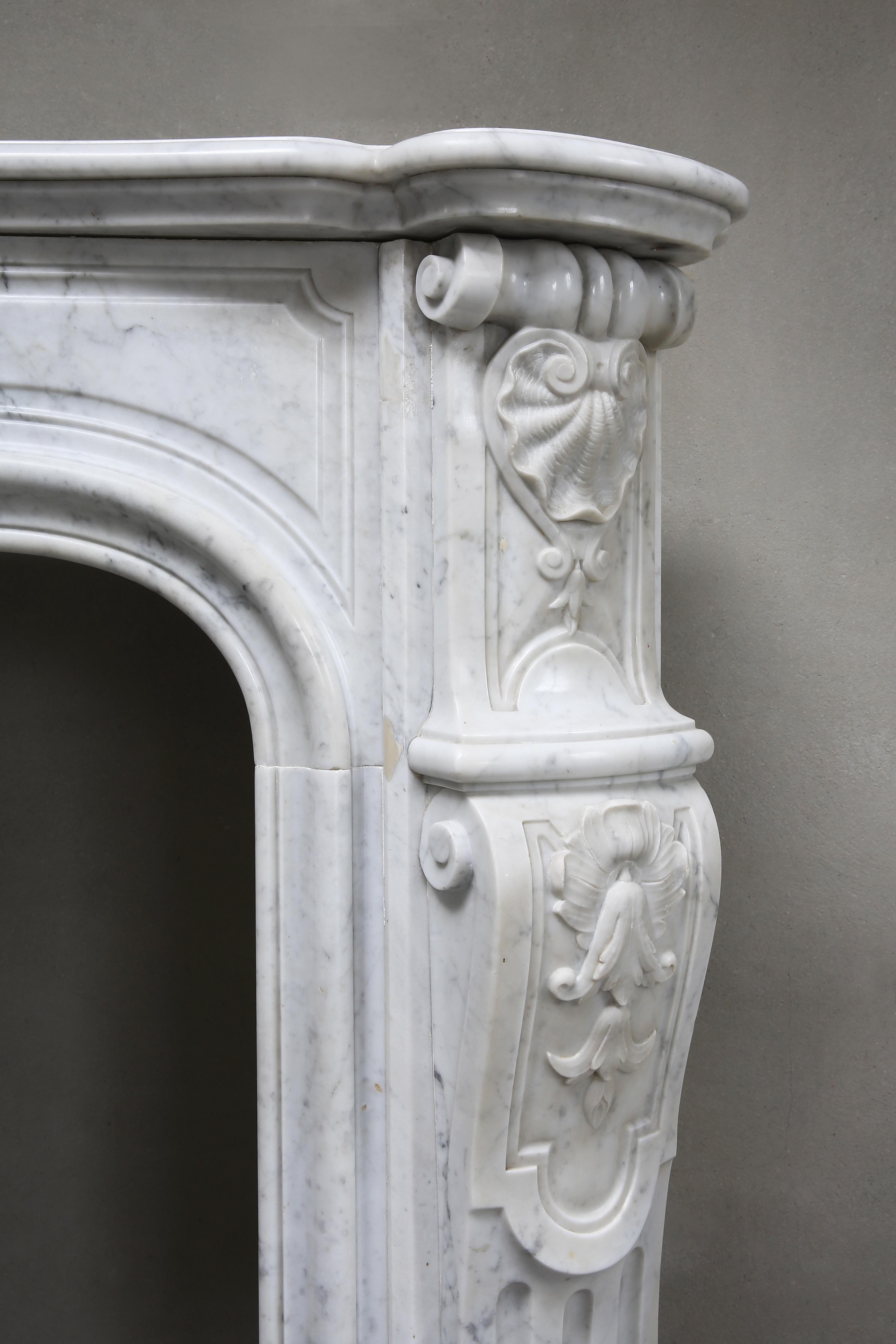 19th Century Louis XV Carrara Marble Fireplace 1