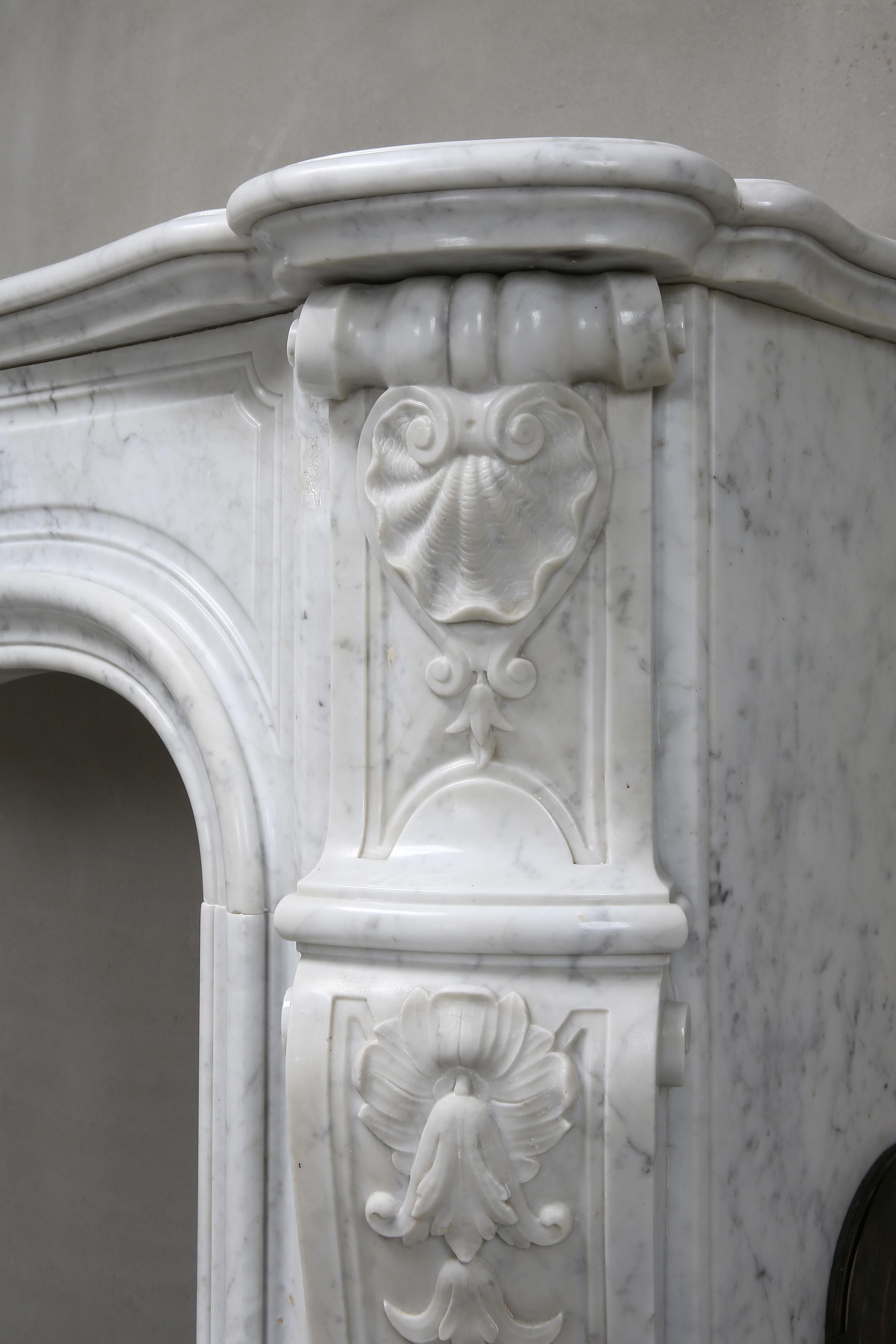 19th Century Louis XV Carrara Marble Fireplace 2