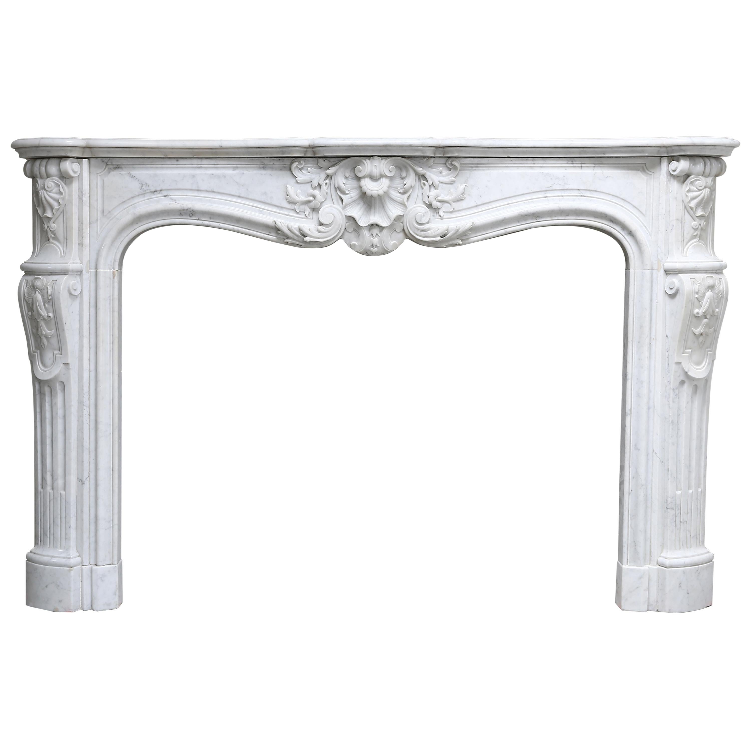 19th Century Louis XV Carrara Marble Fireplace