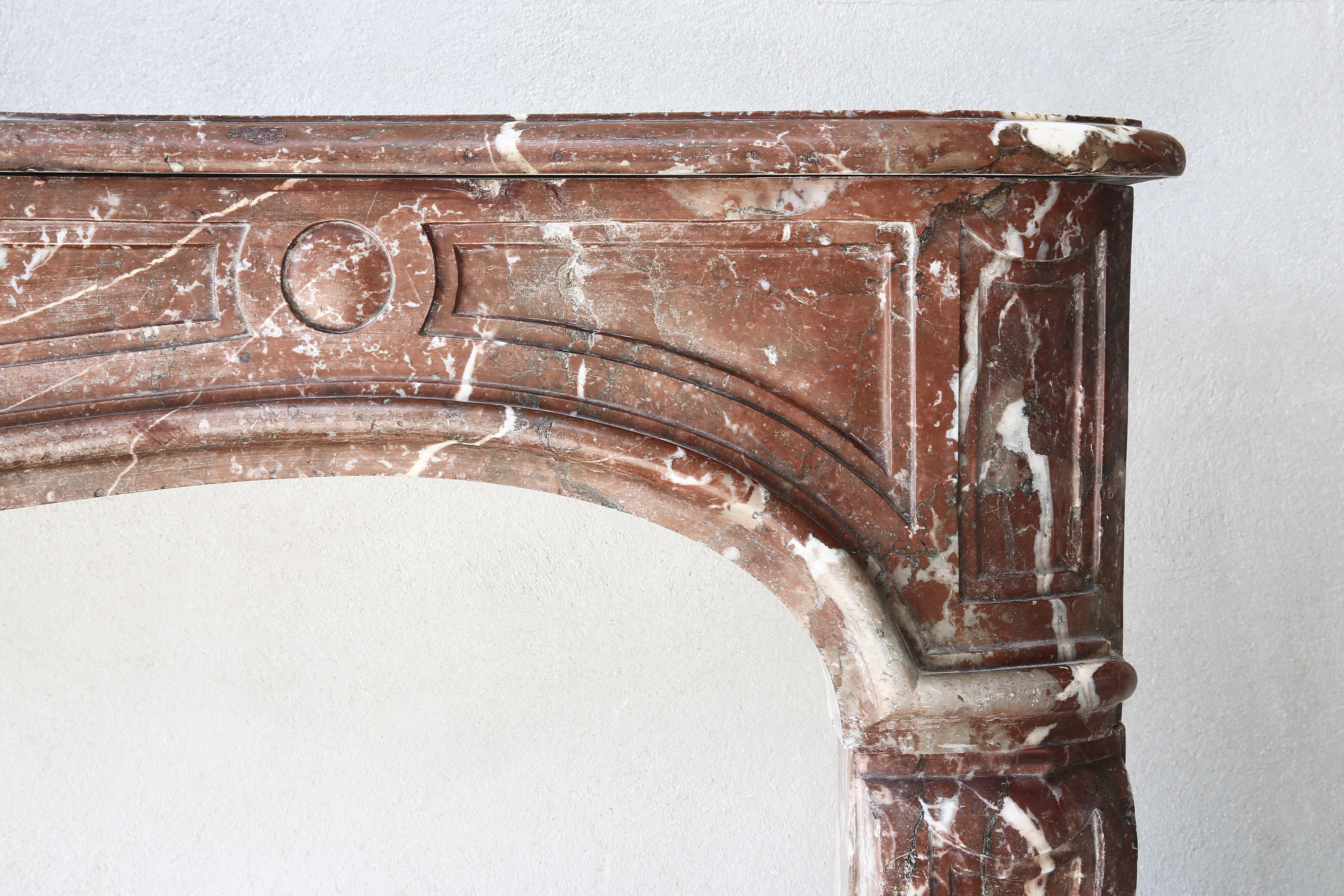 Antique Mantel Piece of Rouge Royal Marble in Style of Louis XV In Good Condition In Made, NL