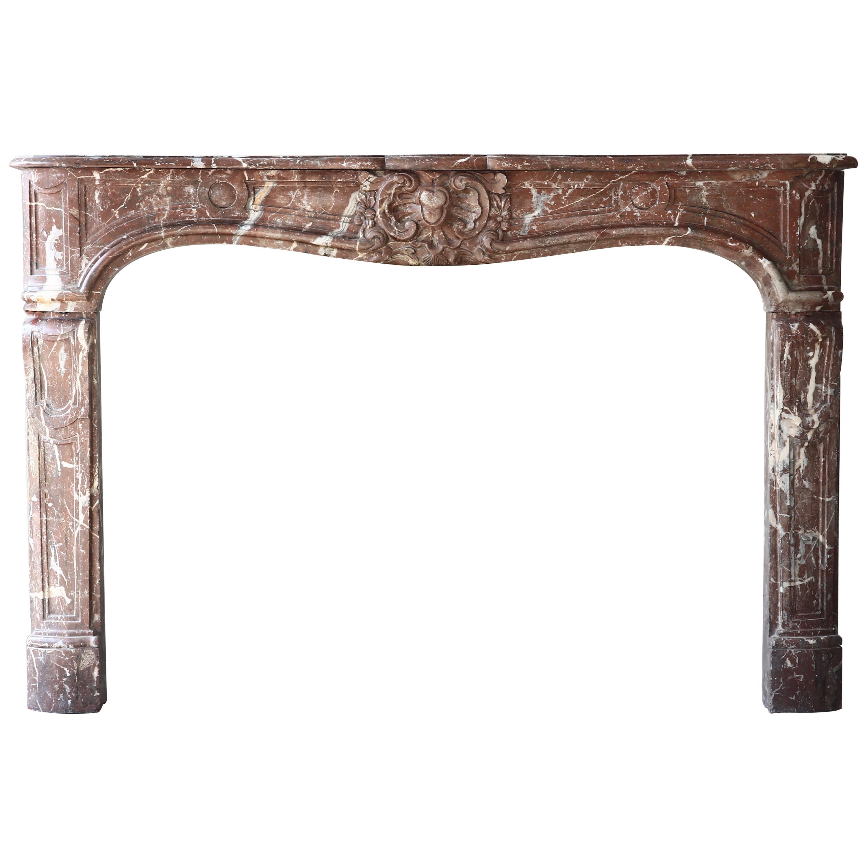 Antique Mantel Piece of Rouge Royal Marble in Style of Louis XV
