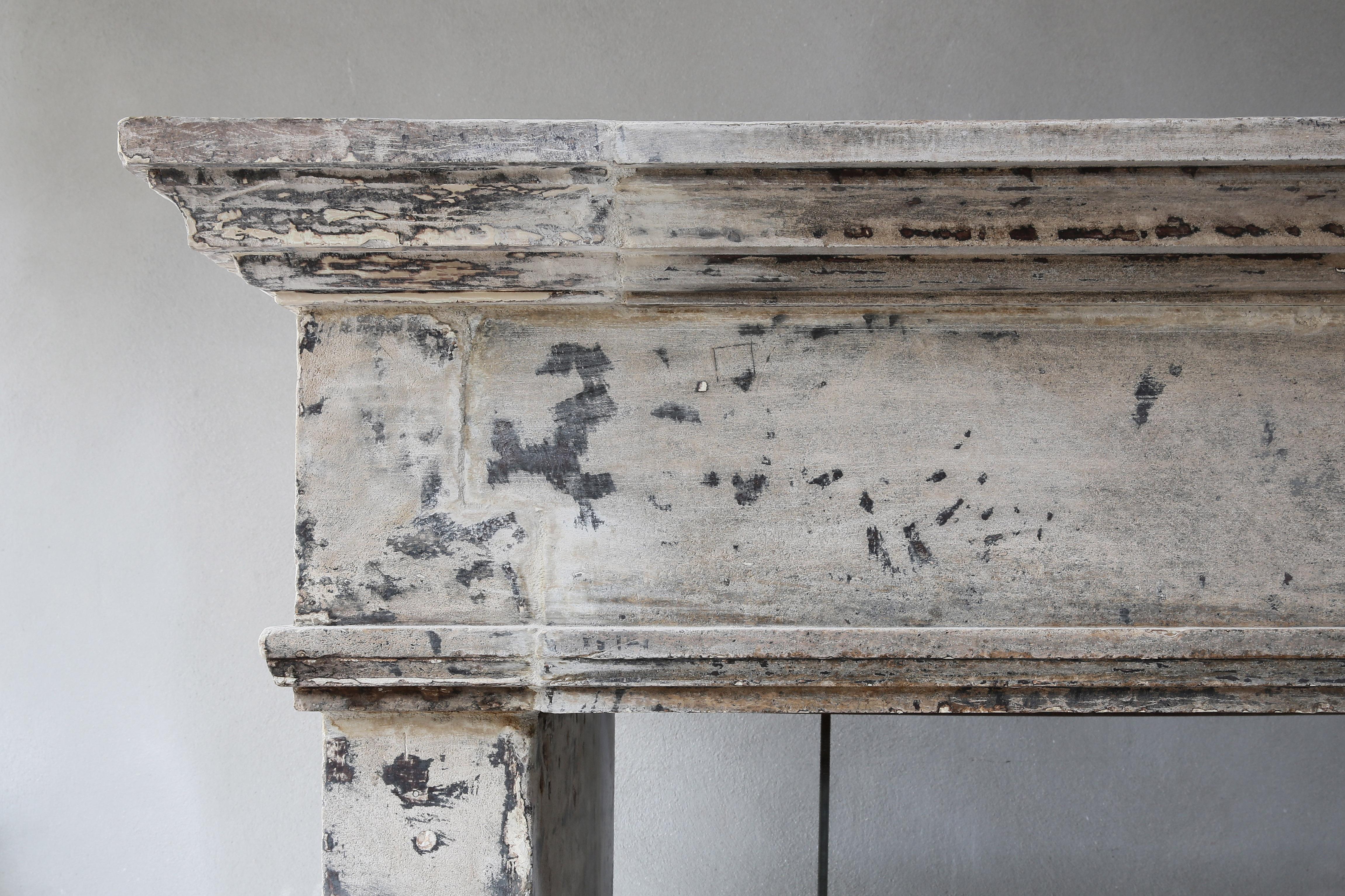 Antique Mantelpiece from the 19th Century, French Limestone, Campagnarde Style In Good Condition In Made, NL