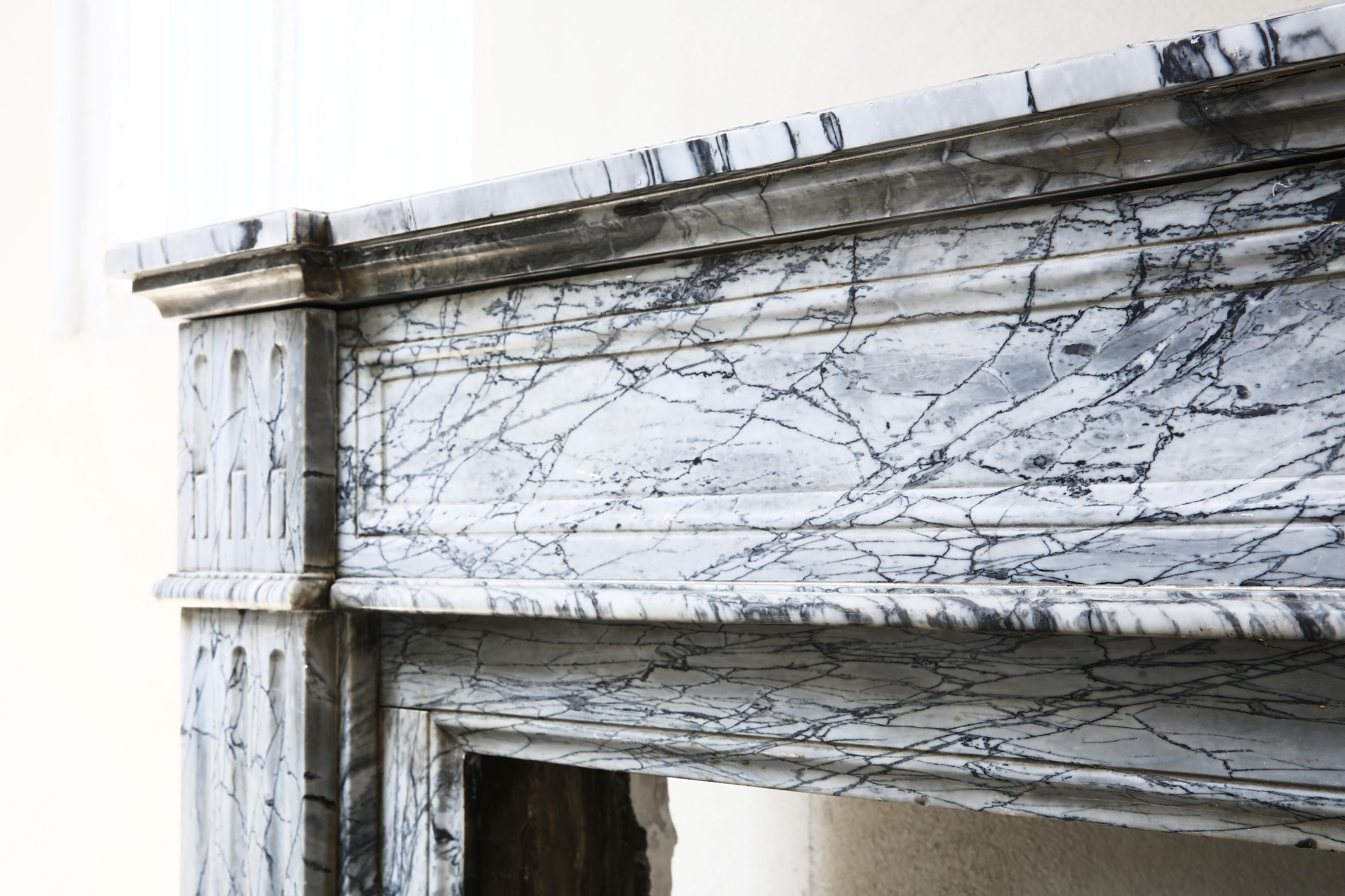 Antique Mantelpiece of Blue Fleuri Marble from the 19th Century, Louis XVI 2