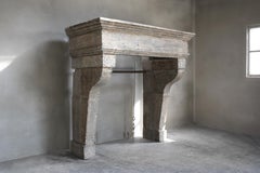 Antique Mantelpiece of French Limestone, 19th Century, Campagnarde Style
