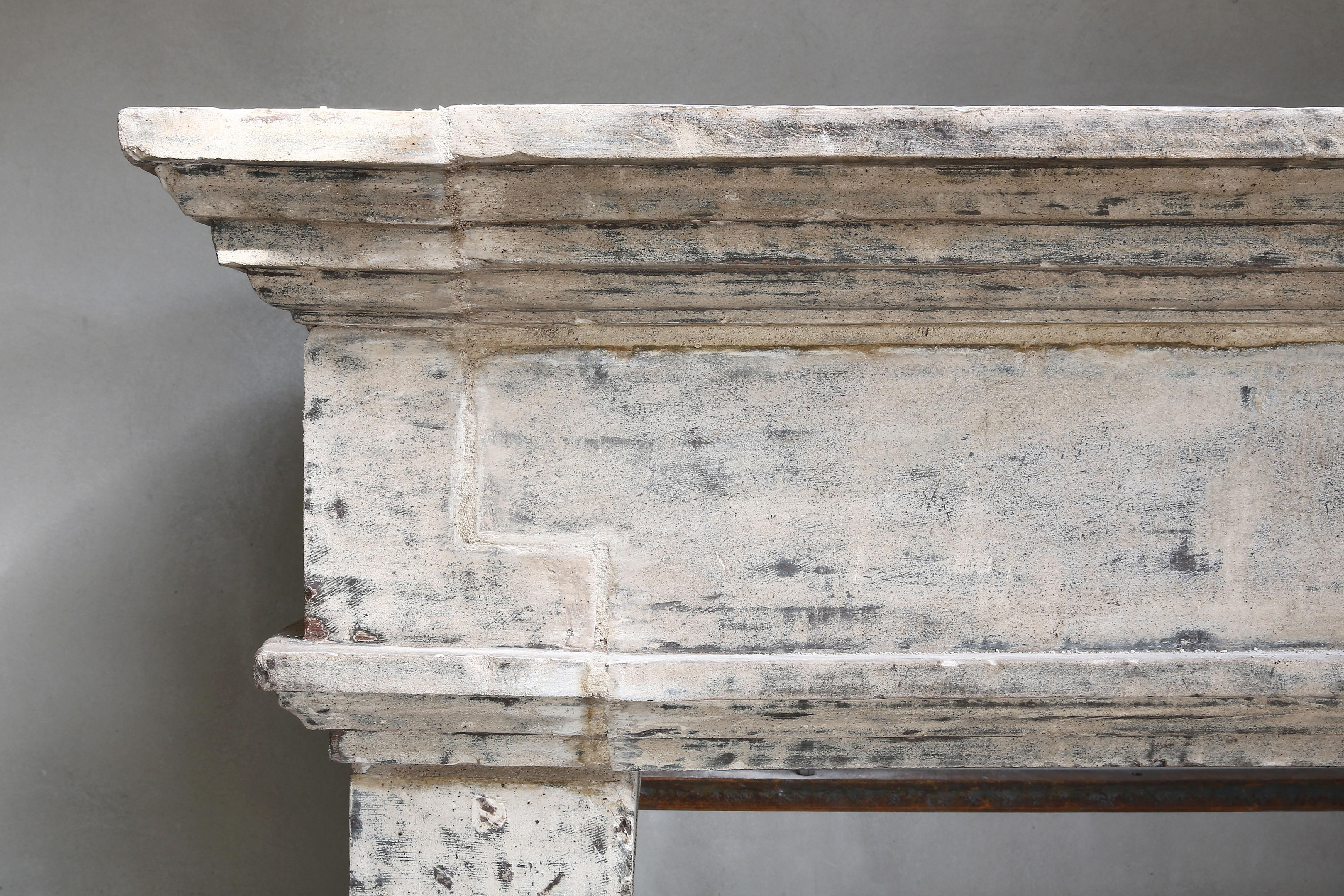 Antique Mantelpiece of French Limestone, 19th Century, Campagnarde Style In Good Condition In Made, NL