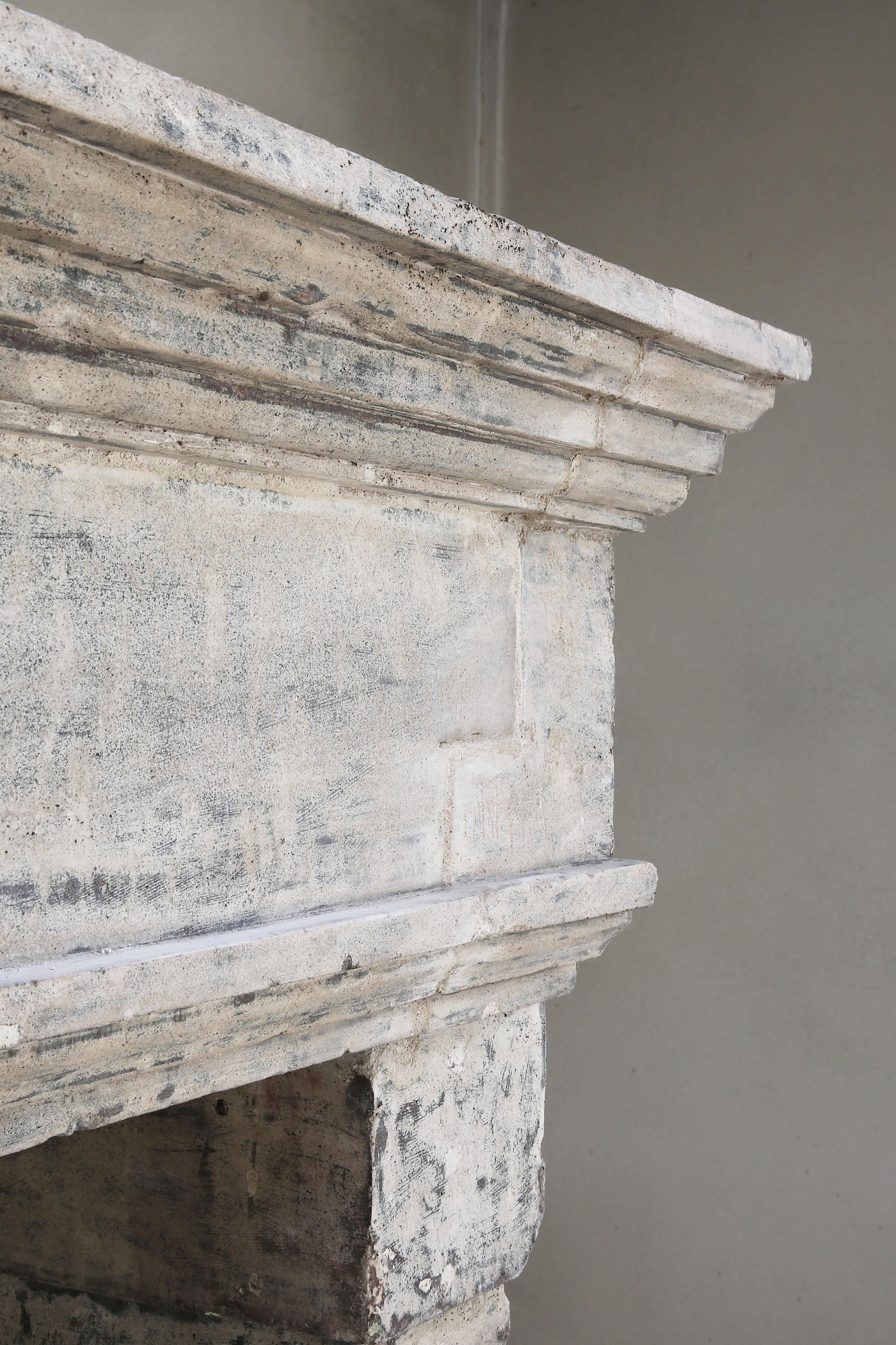 Antique Mantelpiece of French Limestone, 19th Century, Campagnarde Style 5