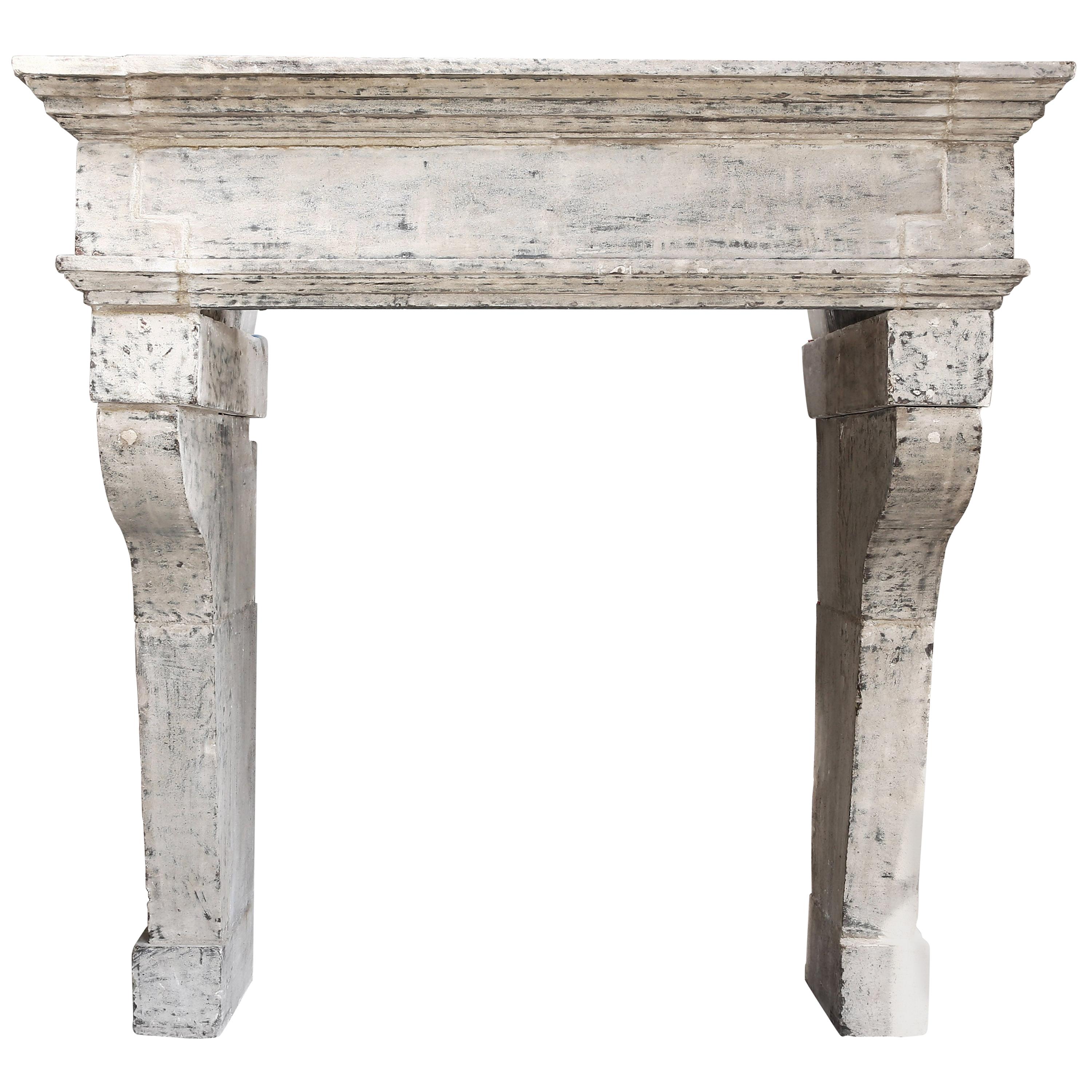 Antique Mantelpiece of French Limestone, 19th Century, Campagnarde Style