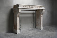 Antique Mantelpiece of French Limestone, Louis XVI Style, 19th Century