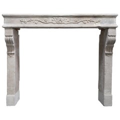 Antique Mantelpiece of French Limestone, Louis XVI Style, 19th Century