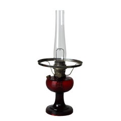 Antique Mantle Lamp Co. Rare Red Glass Kerosene Lamp With Opalescent Shade c1920