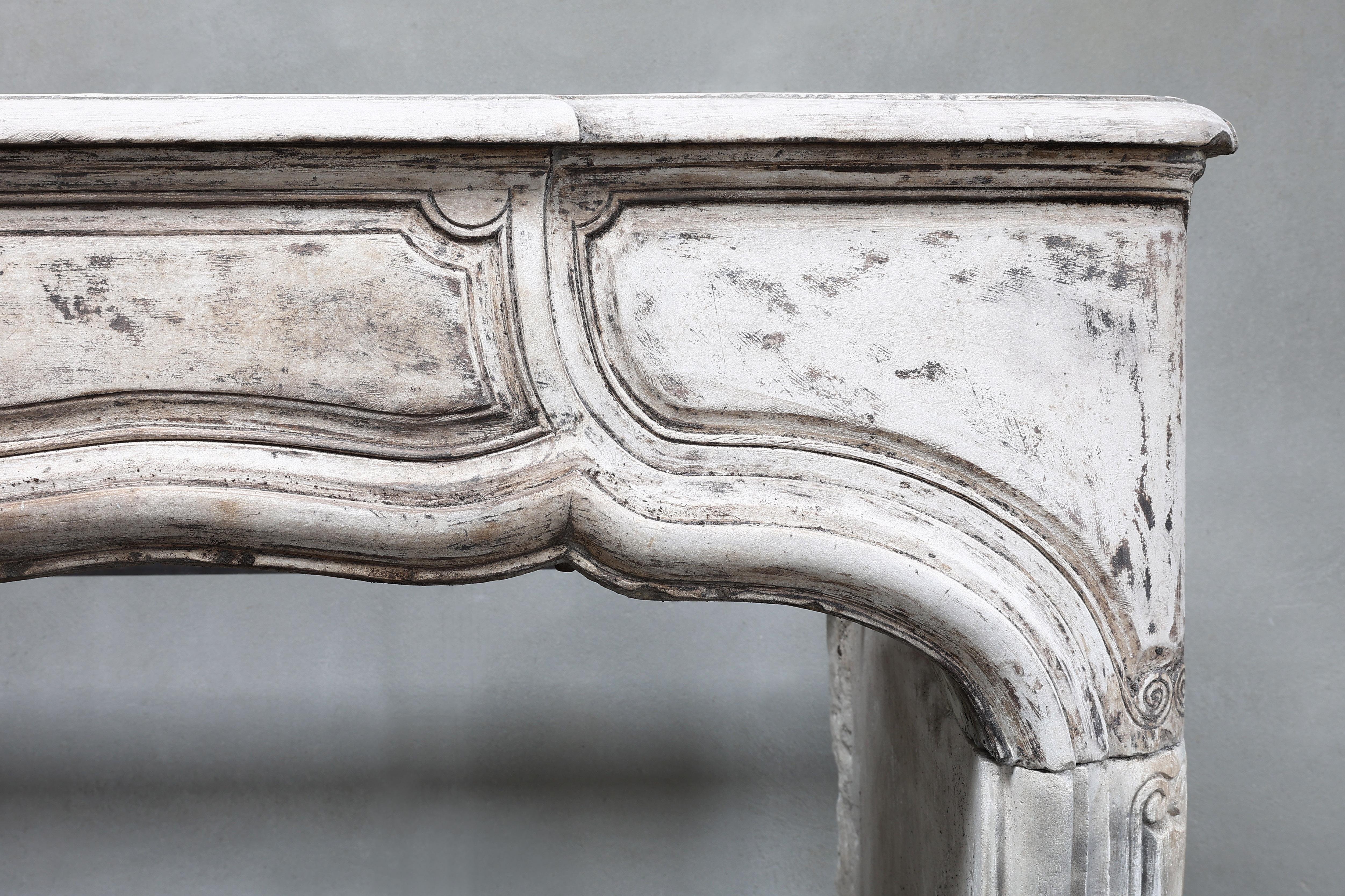 Louis XV 19th Century Limestone Fireplace Mantel from France