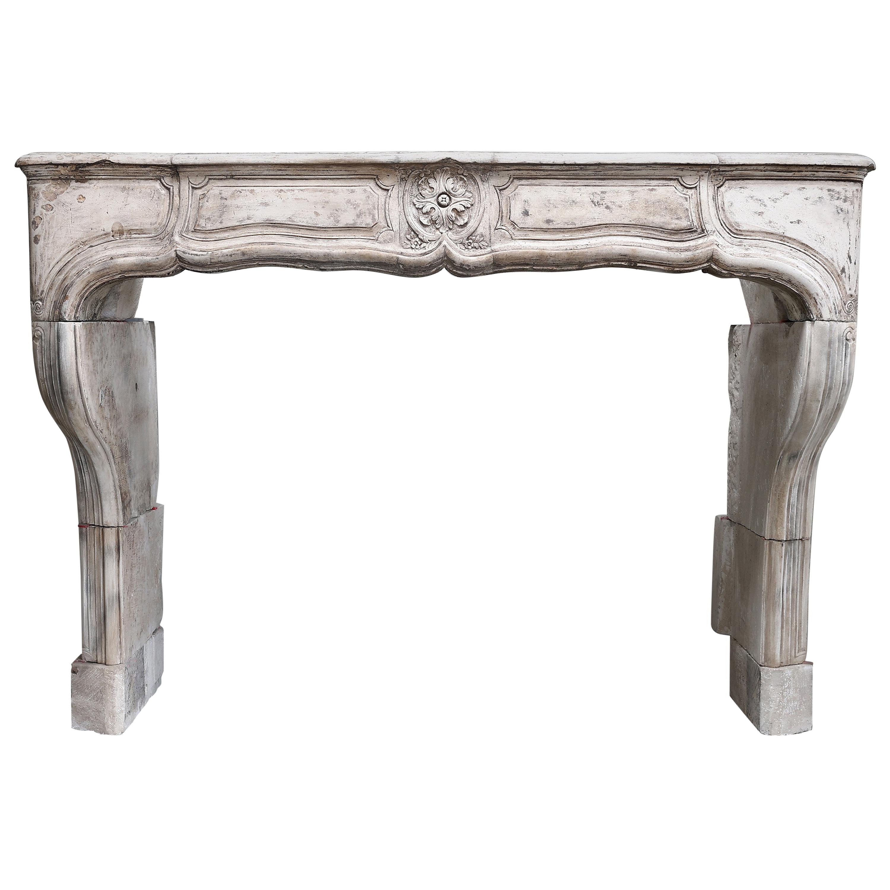 19th Century Limestone Fireplace Mantel from France