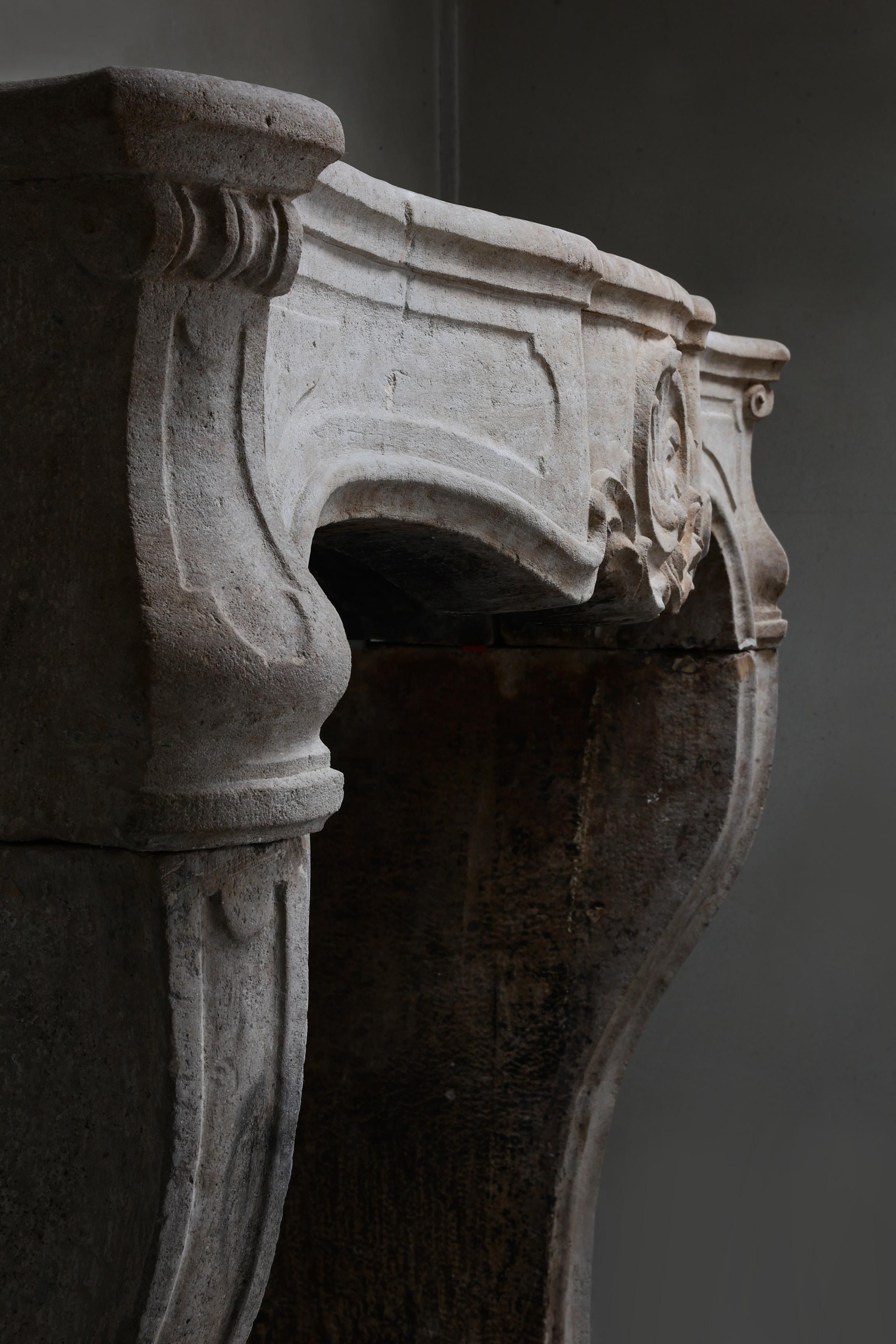 Mantello antico in pietra calcarea francese del XIX secolo, Luigi XV in vendita 8