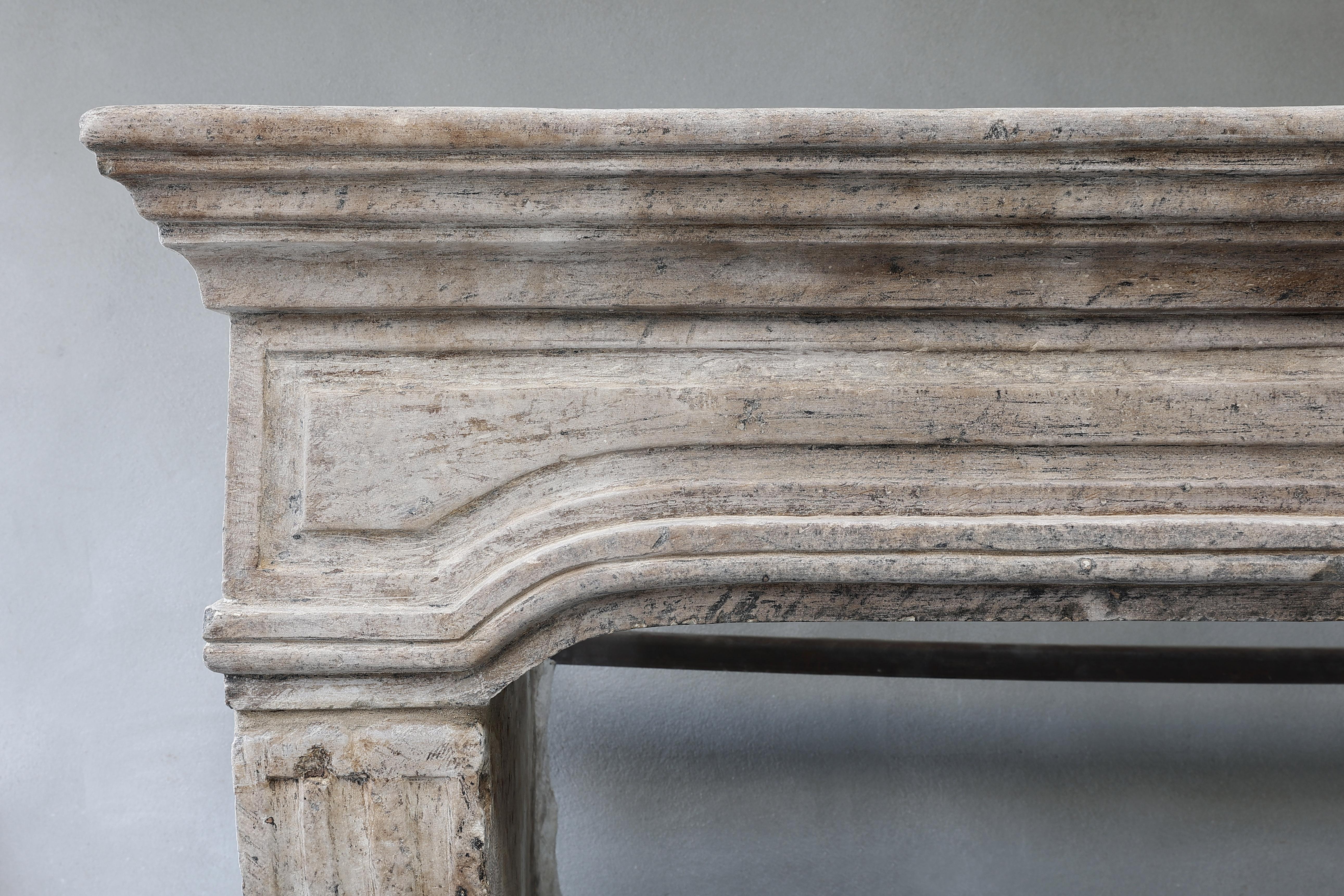 Antique Mantle of French Limestone in Campagnarde Style from the 19th Century 2