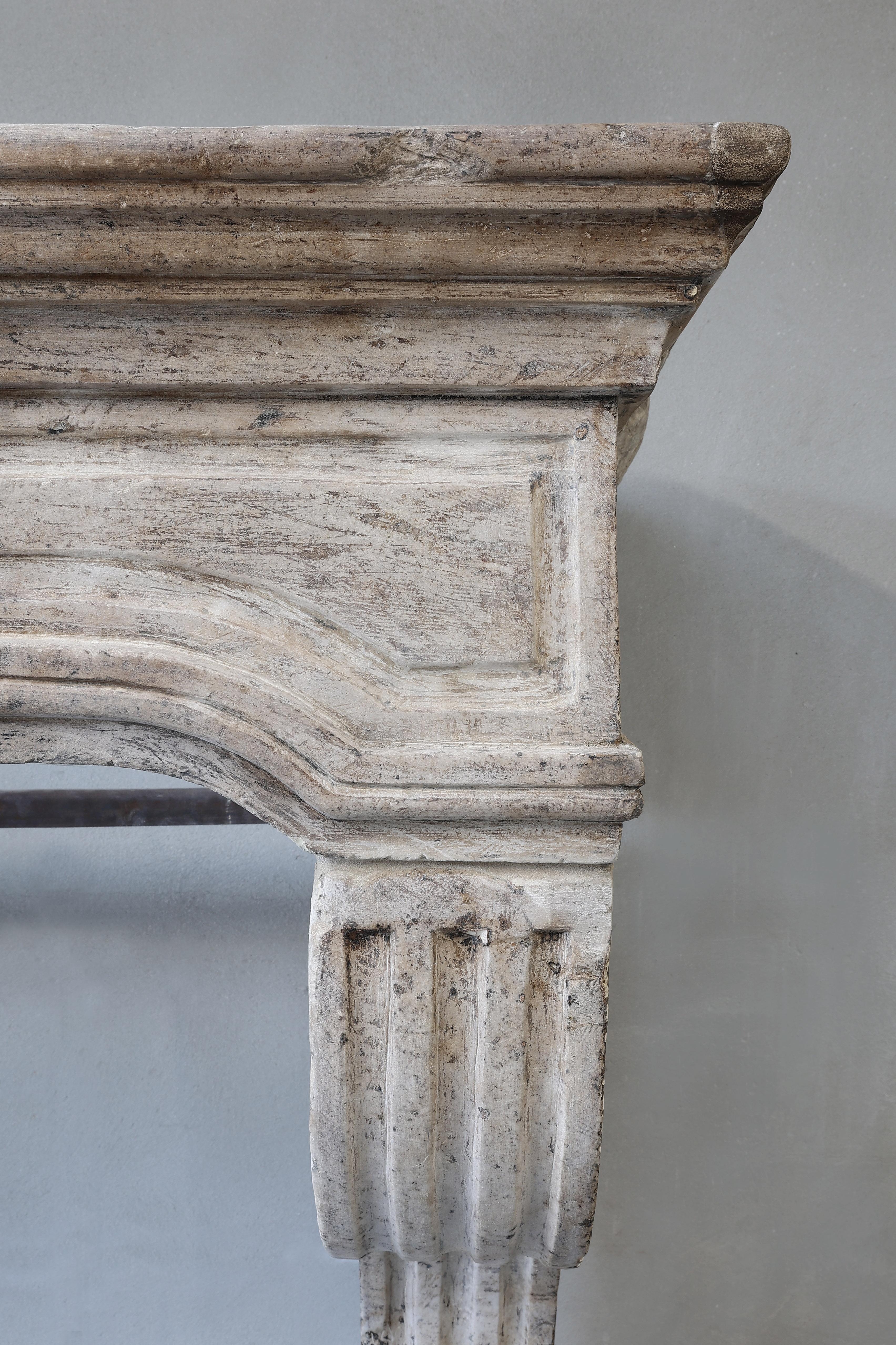 Antique Mantle of French Limestone in Campagnarde Style from the 19th Century 3
