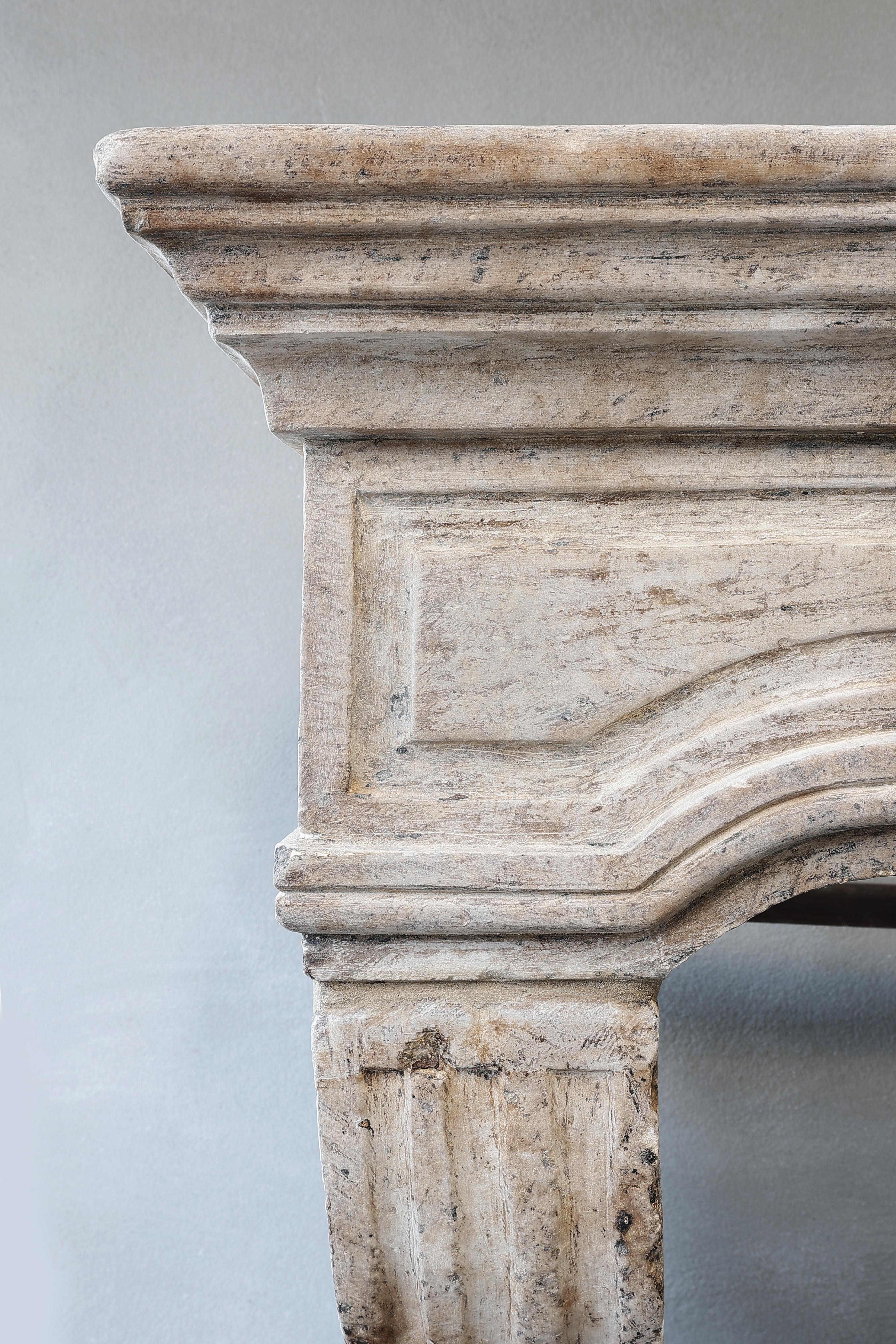 Antique Mantle of French Limestone in Campagnarde Style from the 19th Century 5