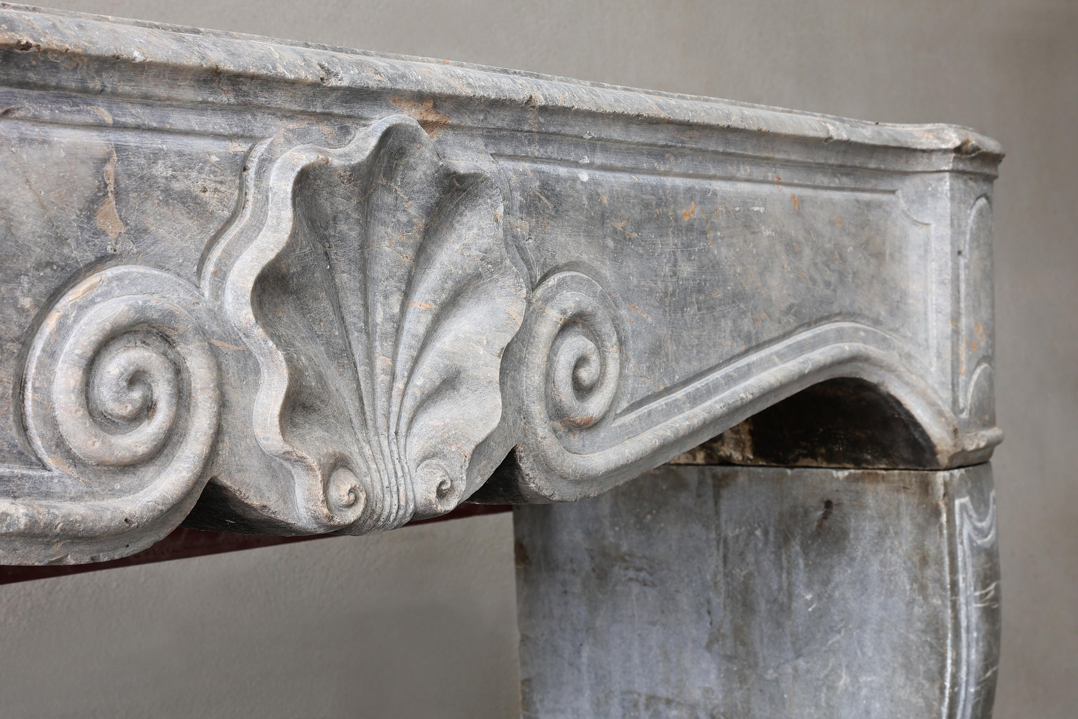 19th Century Antique Mantle of gray marble stone in style of Louis XV For Sale