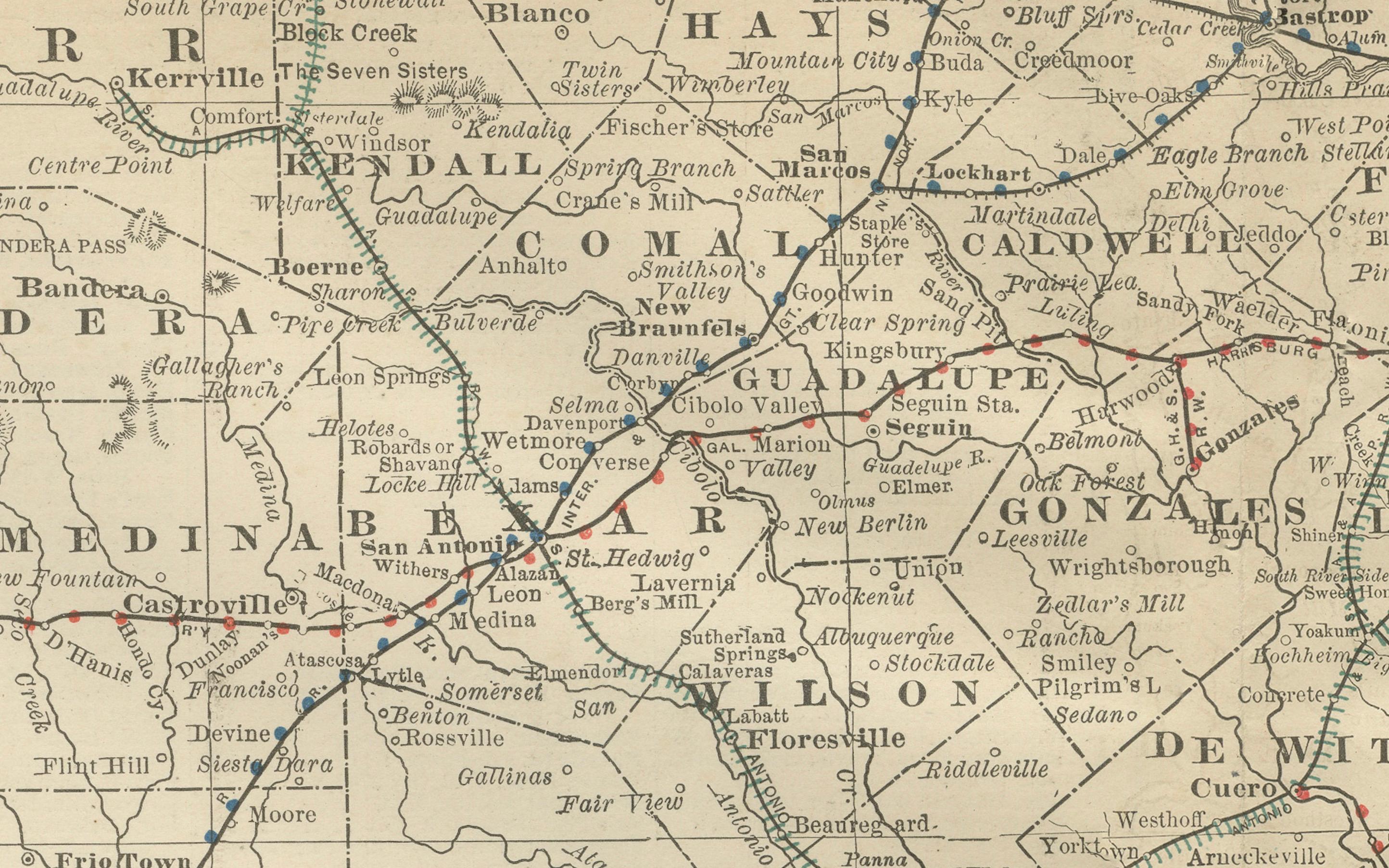 Mappa del Texas meridionale del 1888 - Litografia antica di Rand McNally

Questa antica mappa del Texas meridionale del 1888, pubblicata da Rand, McNally & Co., raffigura la Costa del Golfo e le zone di confine con il Messico in un momento di rapida