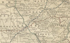 Antique Map 1888 – Southern Texas Railroads, Counties & Settlements