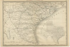 Mappa antica 1888 - Ferrovie, contee e insediamenti del Texas meridionale