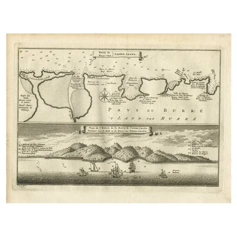 Antique Map and View of the Bay of Sierra Leone in Africa, C.1750