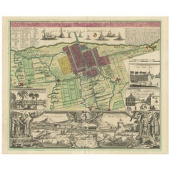 Mapa antiguo y vistas de Batavia por Homann Heirs, '1733