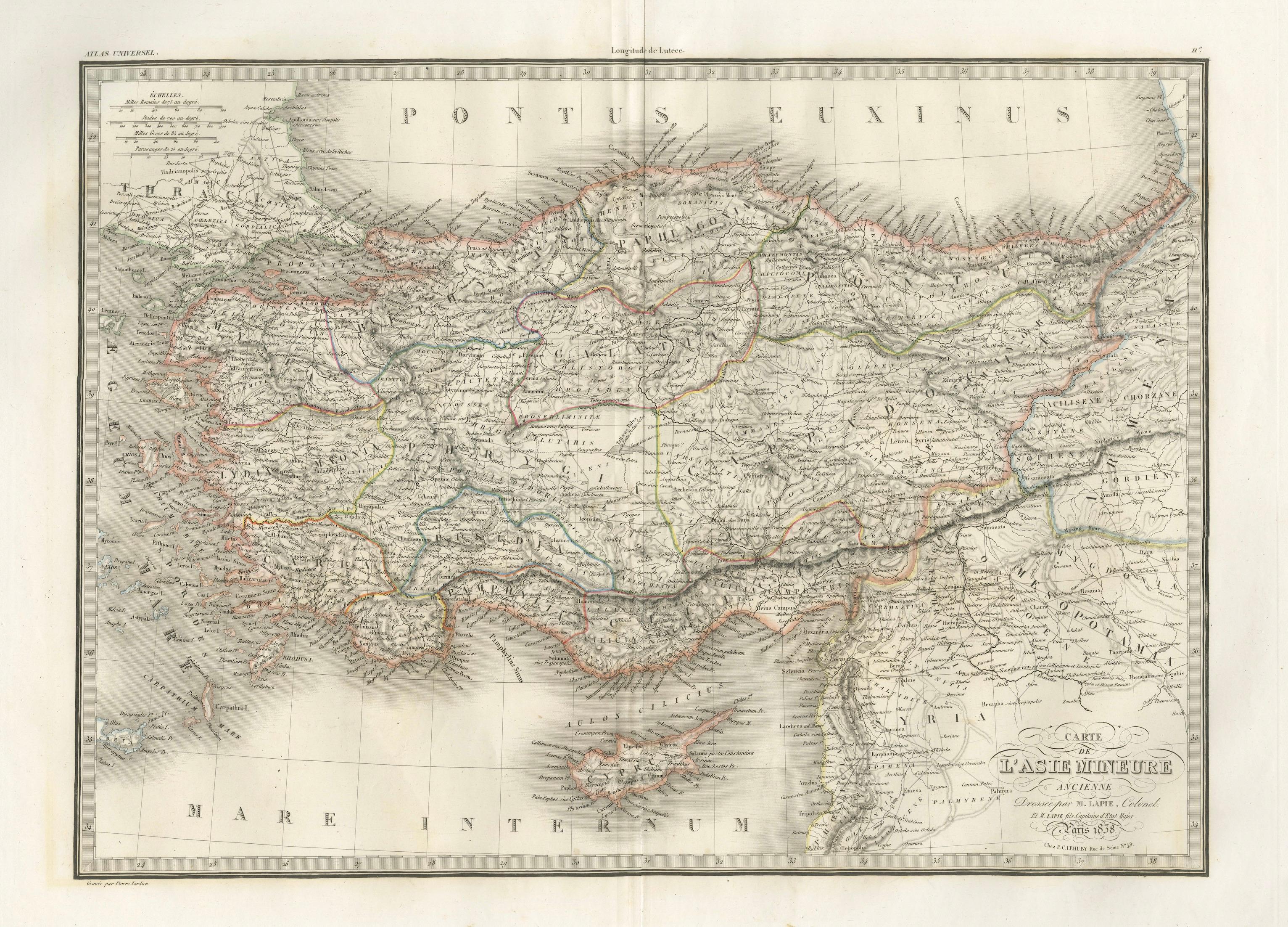 Antique Map Asia Minor Turkey Levant, Lapie 1838 – Hand Colored Engraving