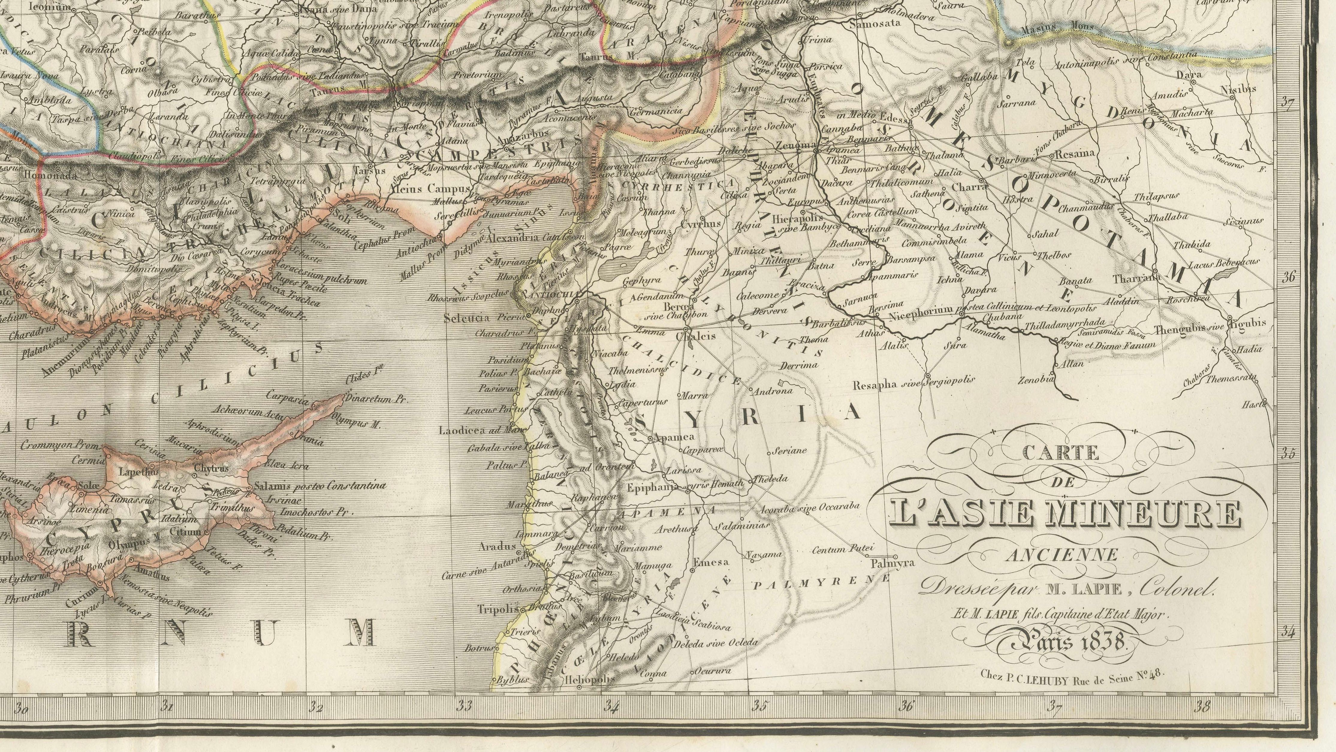 Antique Map Asia Minor Turkey Levant, Lapie 1838 – Hand Colored Engraving