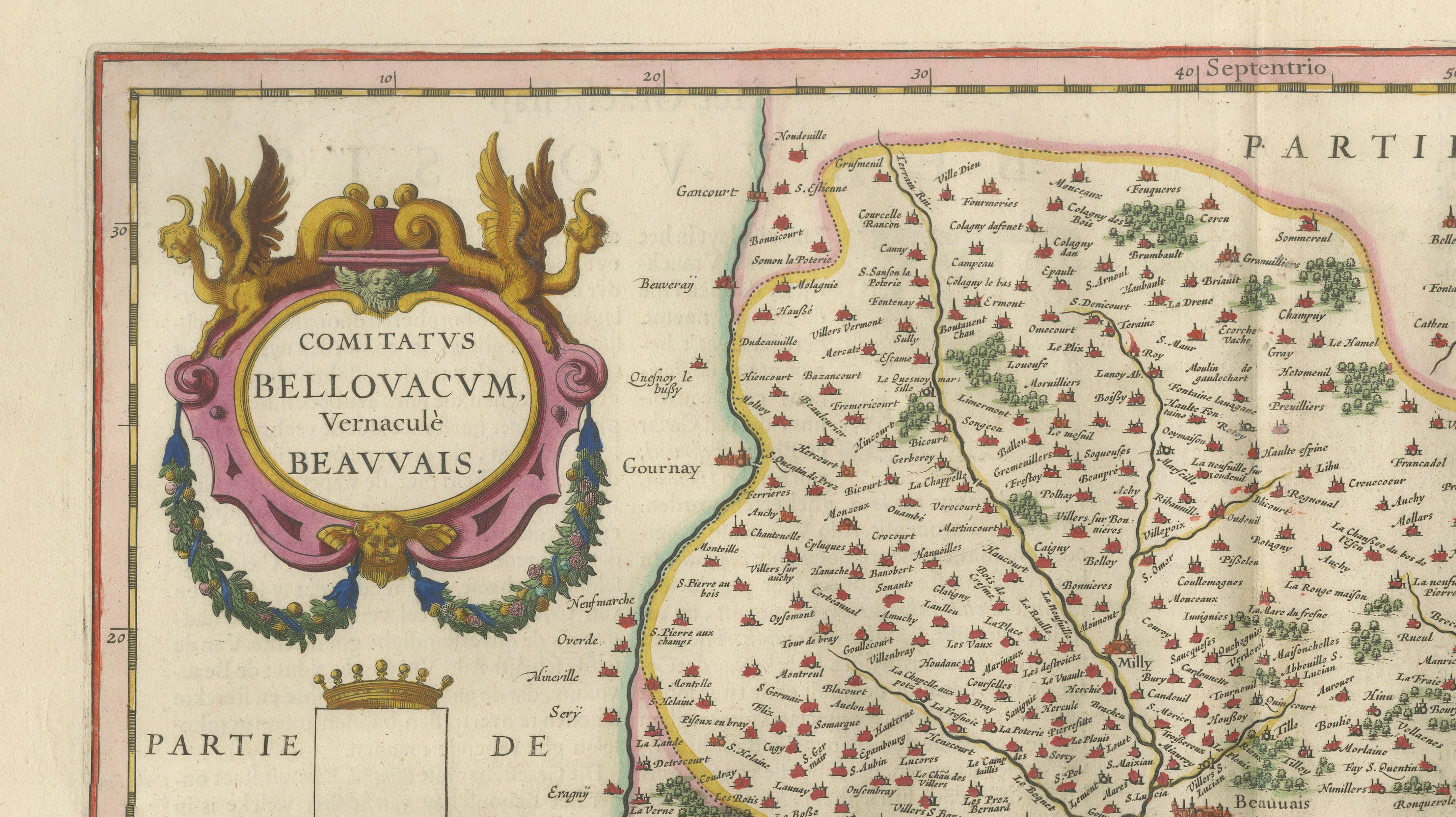 Antique Map Beauvais, Picardy France – Blaeu Hand Colored c.1642