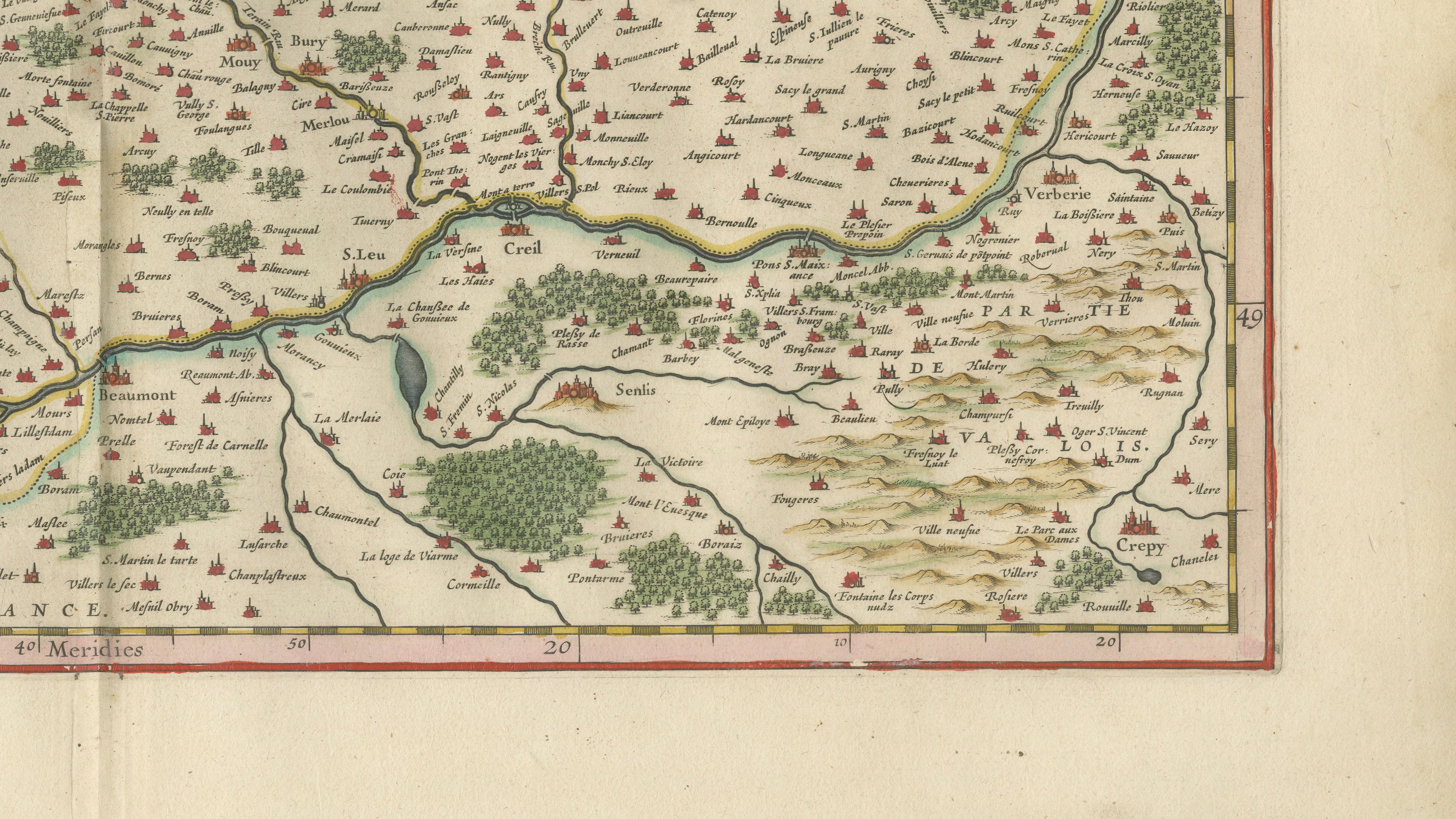 Antique Map Beauvais, Picardy France – Blaeu Hand Colored c.1642