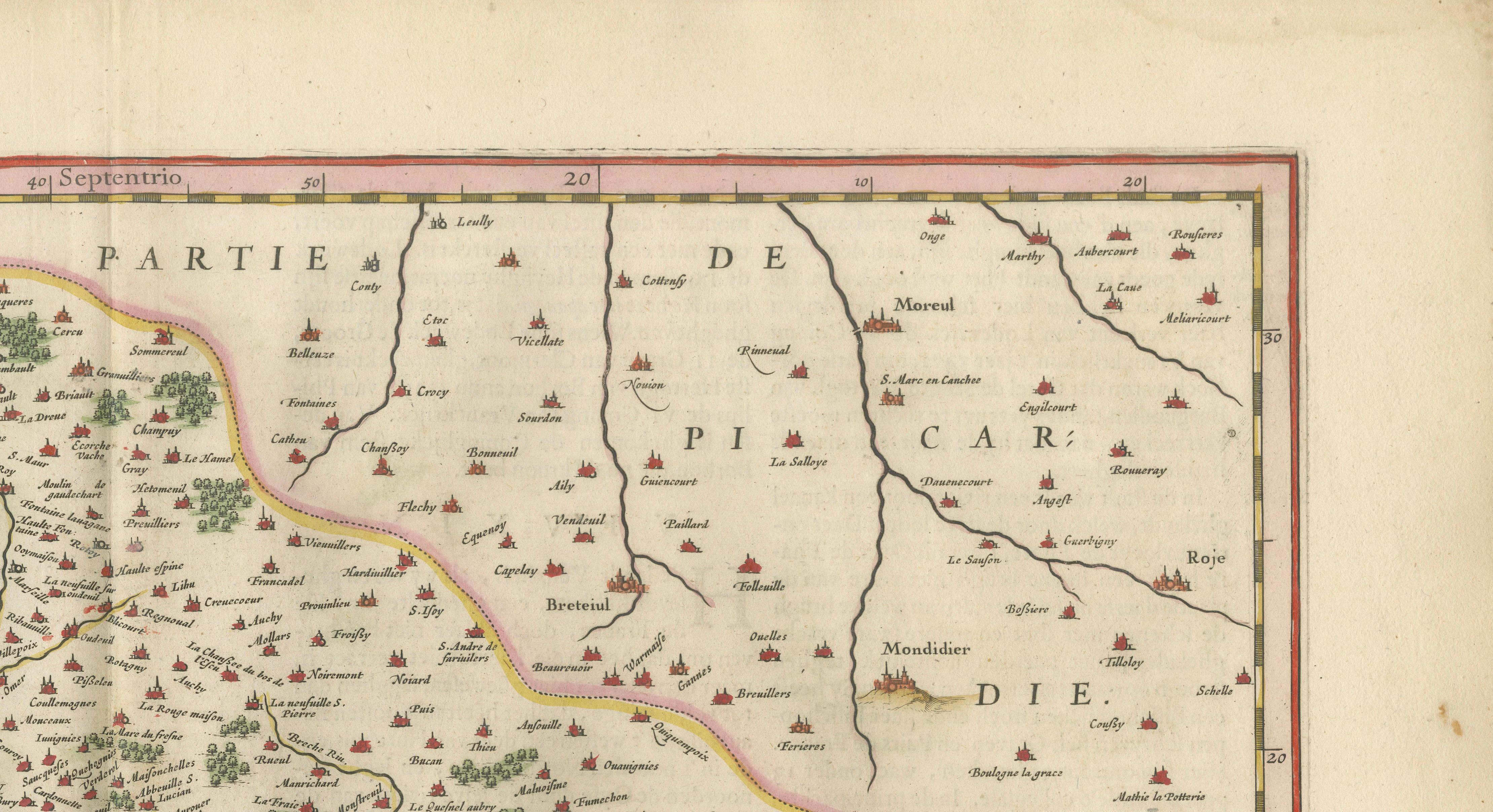 Antique Map Beauvais, Picardy France – Blaeu Hand Colored c.1642