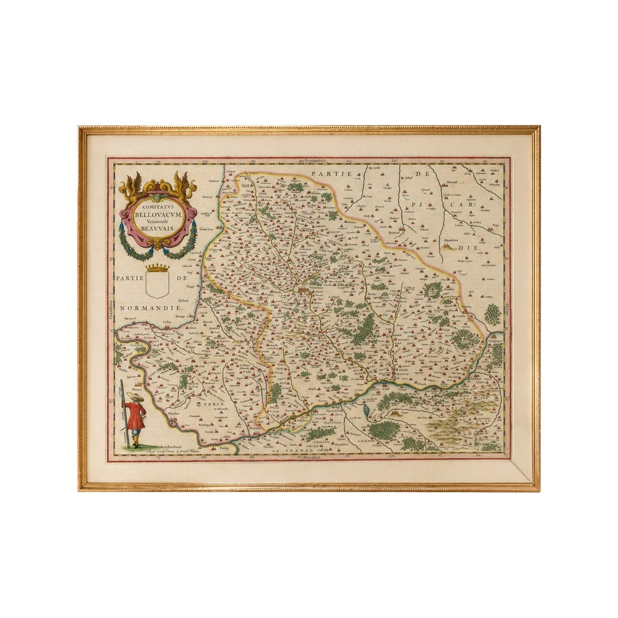 Antique Map Beauvais, Picardy France – Blaeu Hand Colored c.1642