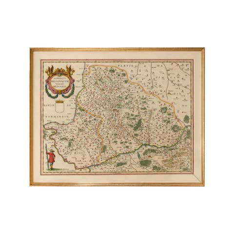 Antique Map Beauvais, Picardy France – Blaeu Hand Colored c.1642