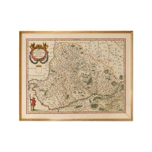 Antique Map Beauvais, Picardy France – Blaeu Hand Colored c.1642