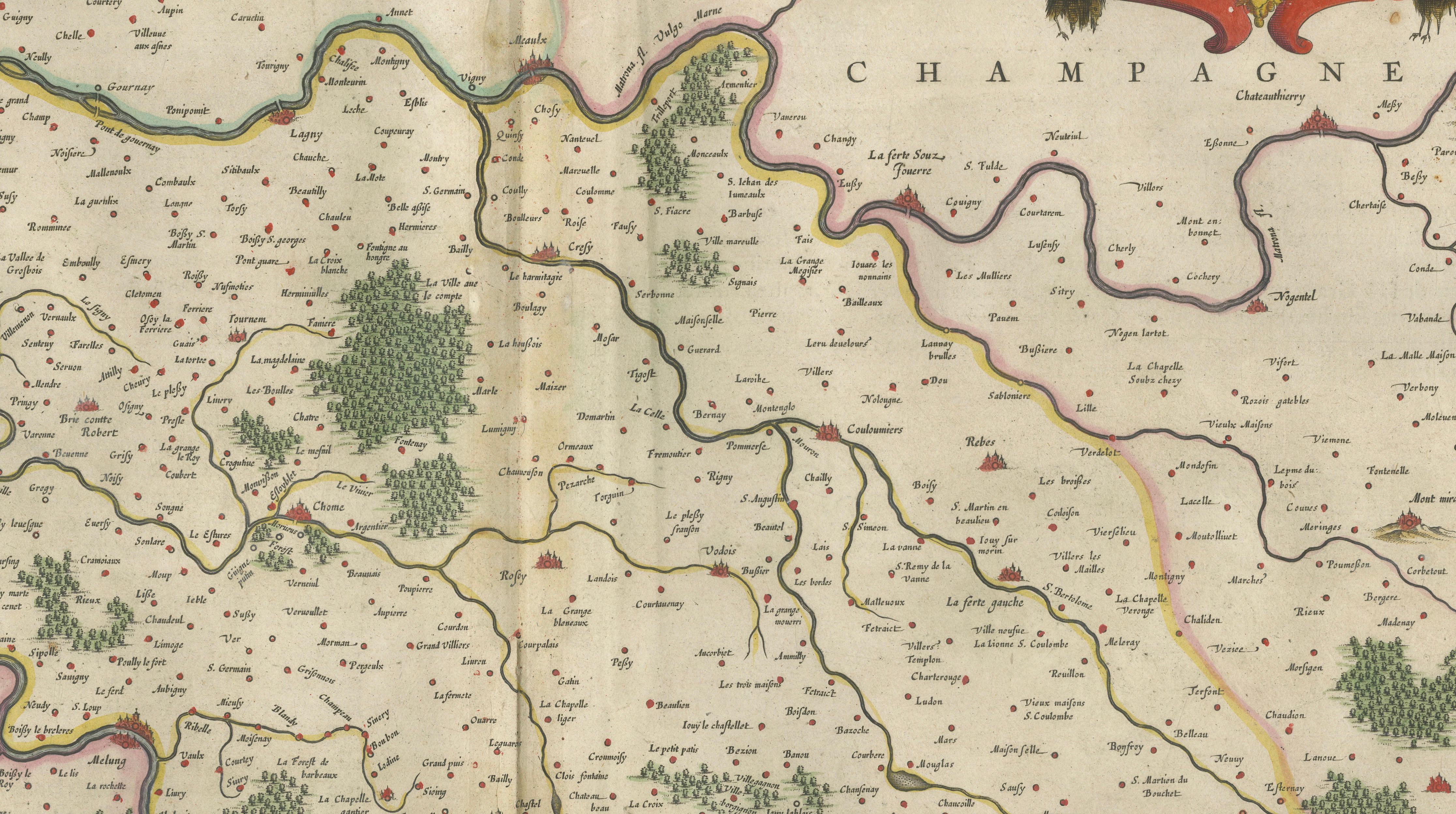 Antique Map Brie & Champagne France, Blaeu c.1642 – Paris Region