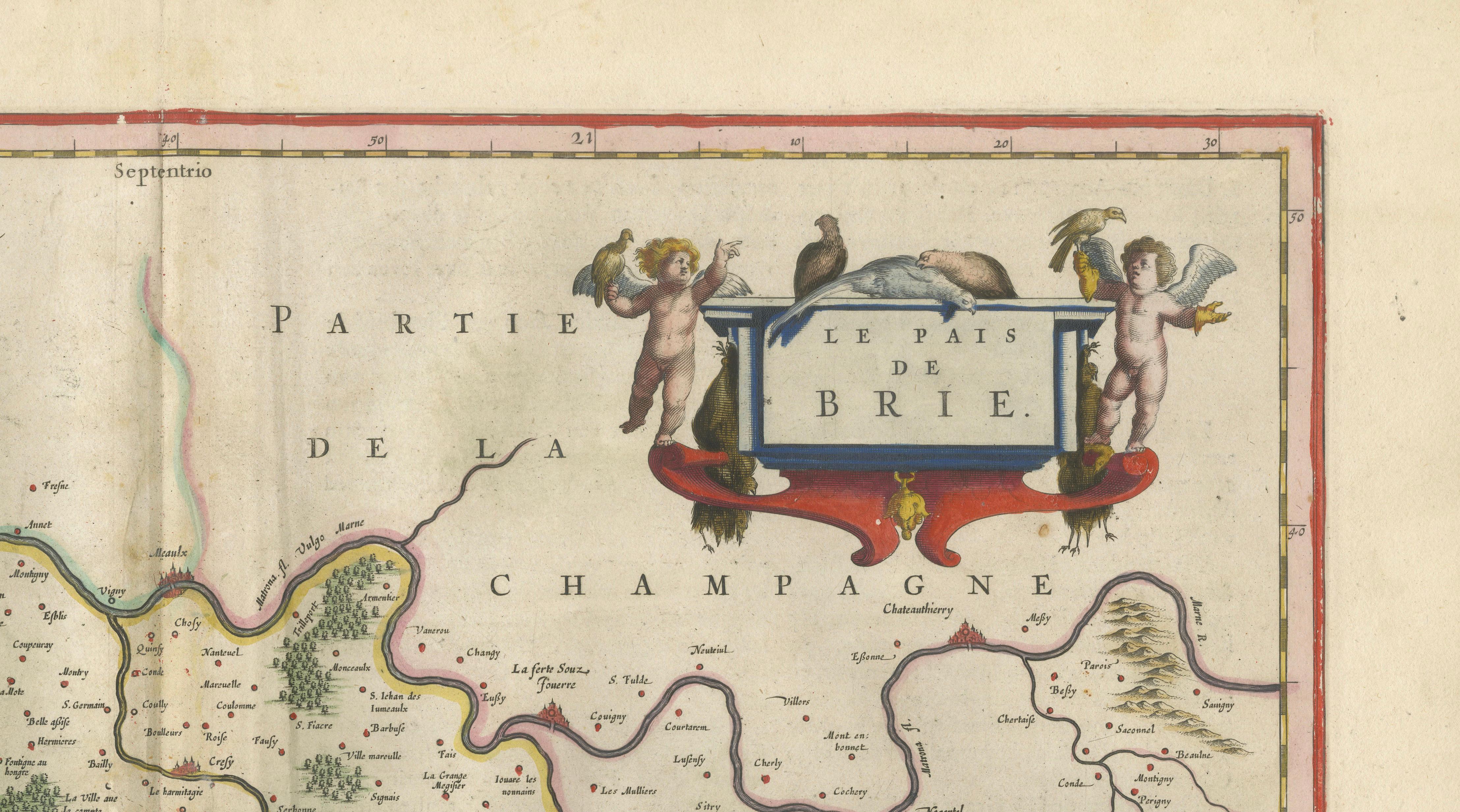 Antique Map Brie & Champagne France, Blaeu c.1642 – Paris Region