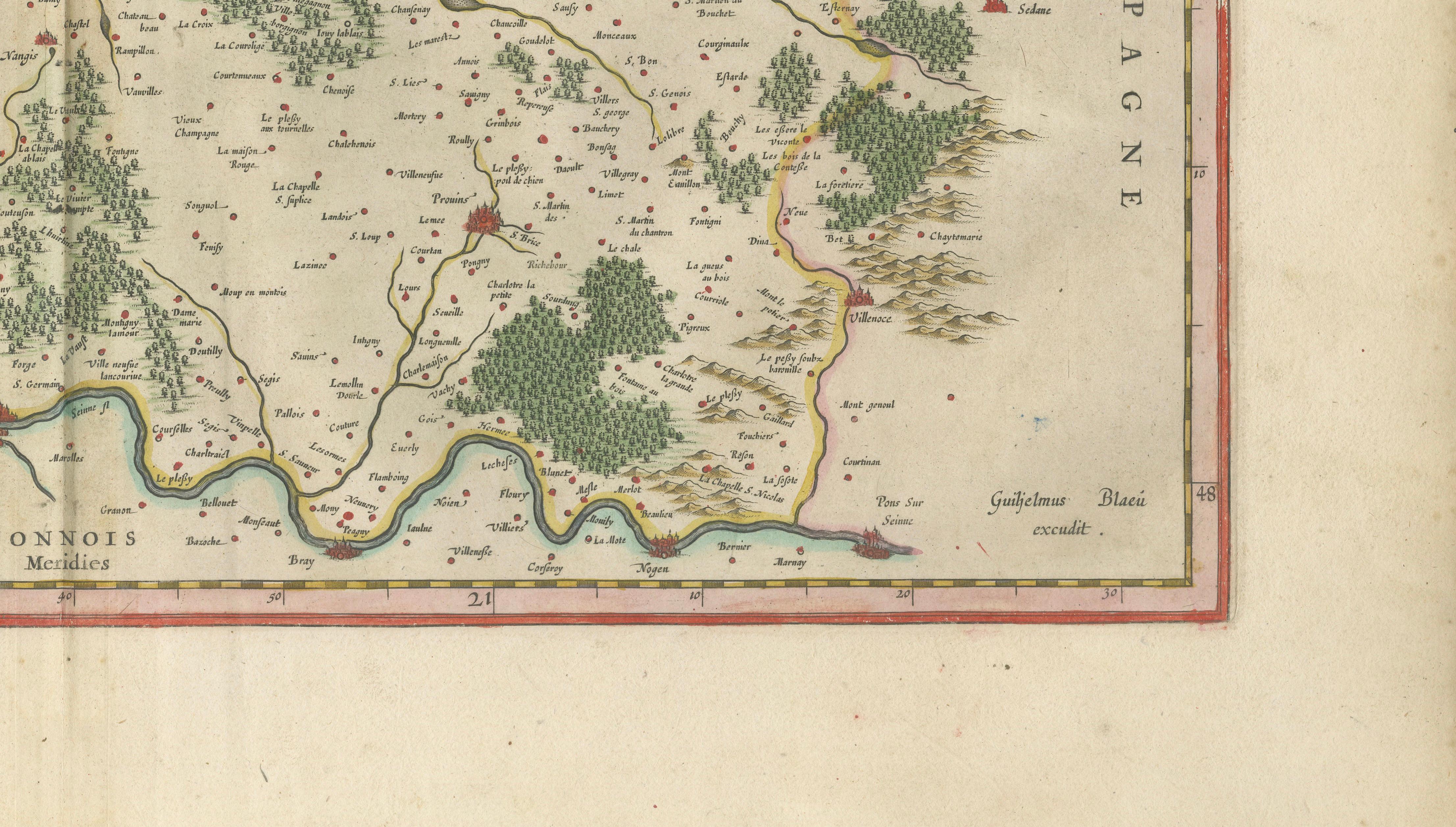 Antique Map Brie & Champagne France, Blaeu c.1642 – Paris Region