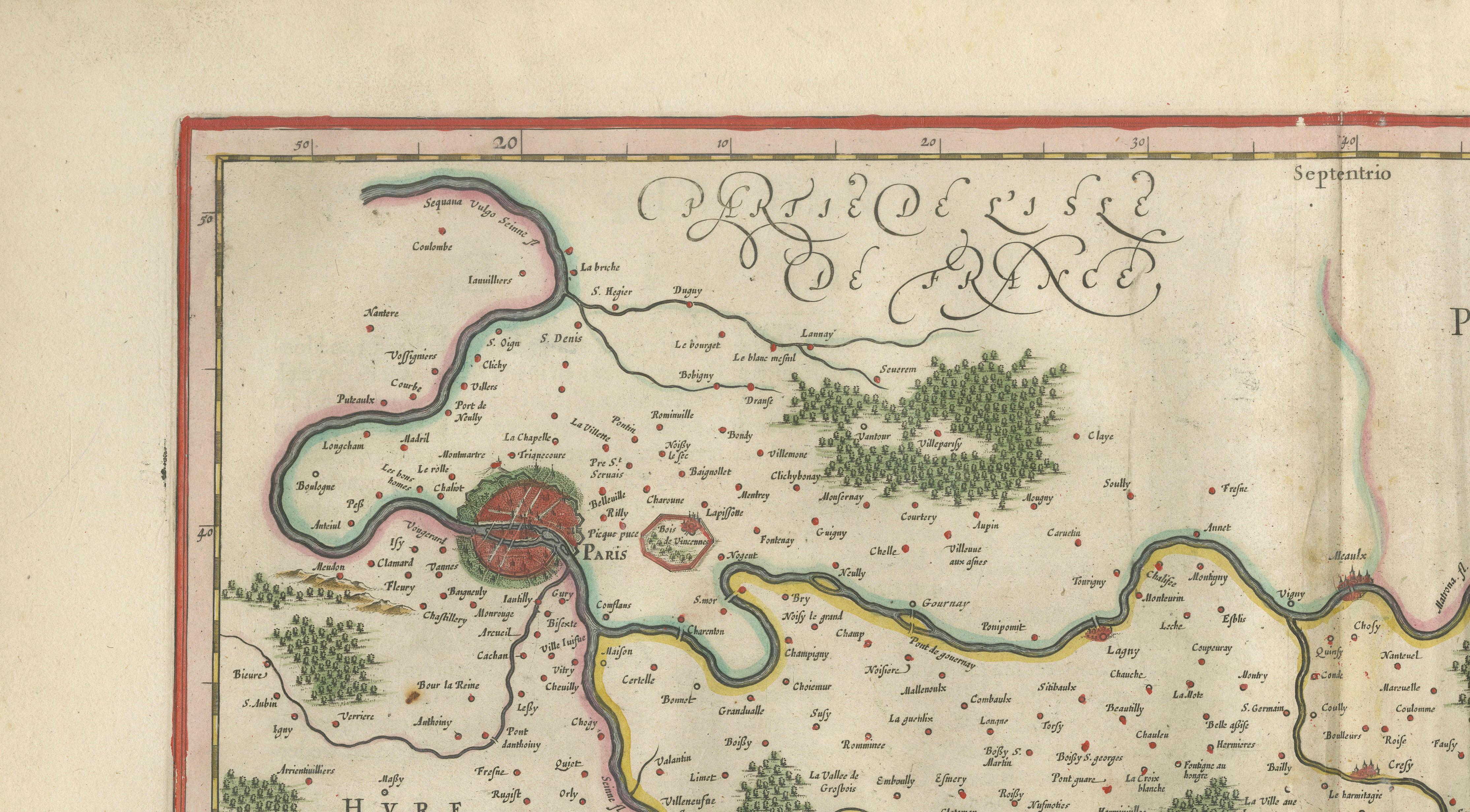 Antique Map Brie & Champagne France, Blaeu c.1642 – Paris Region