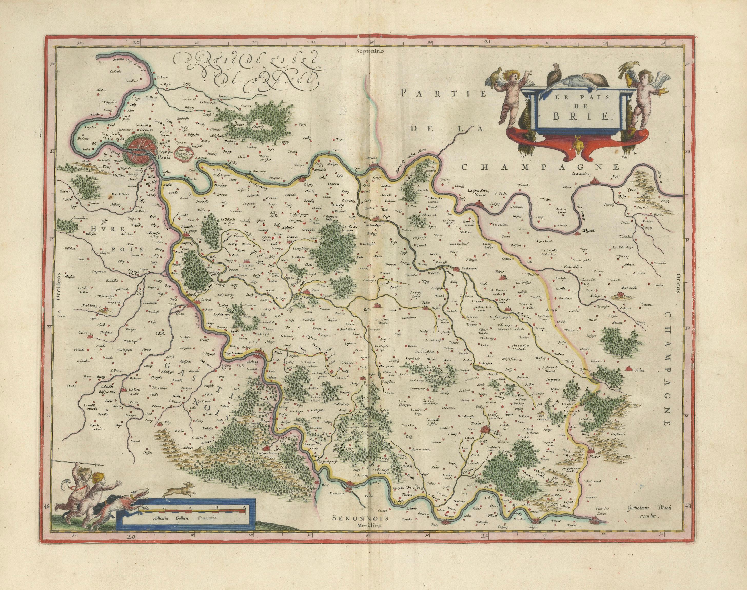 Antique Map Brie & Champagne France, Blaeu c.1642 – Paris Region
