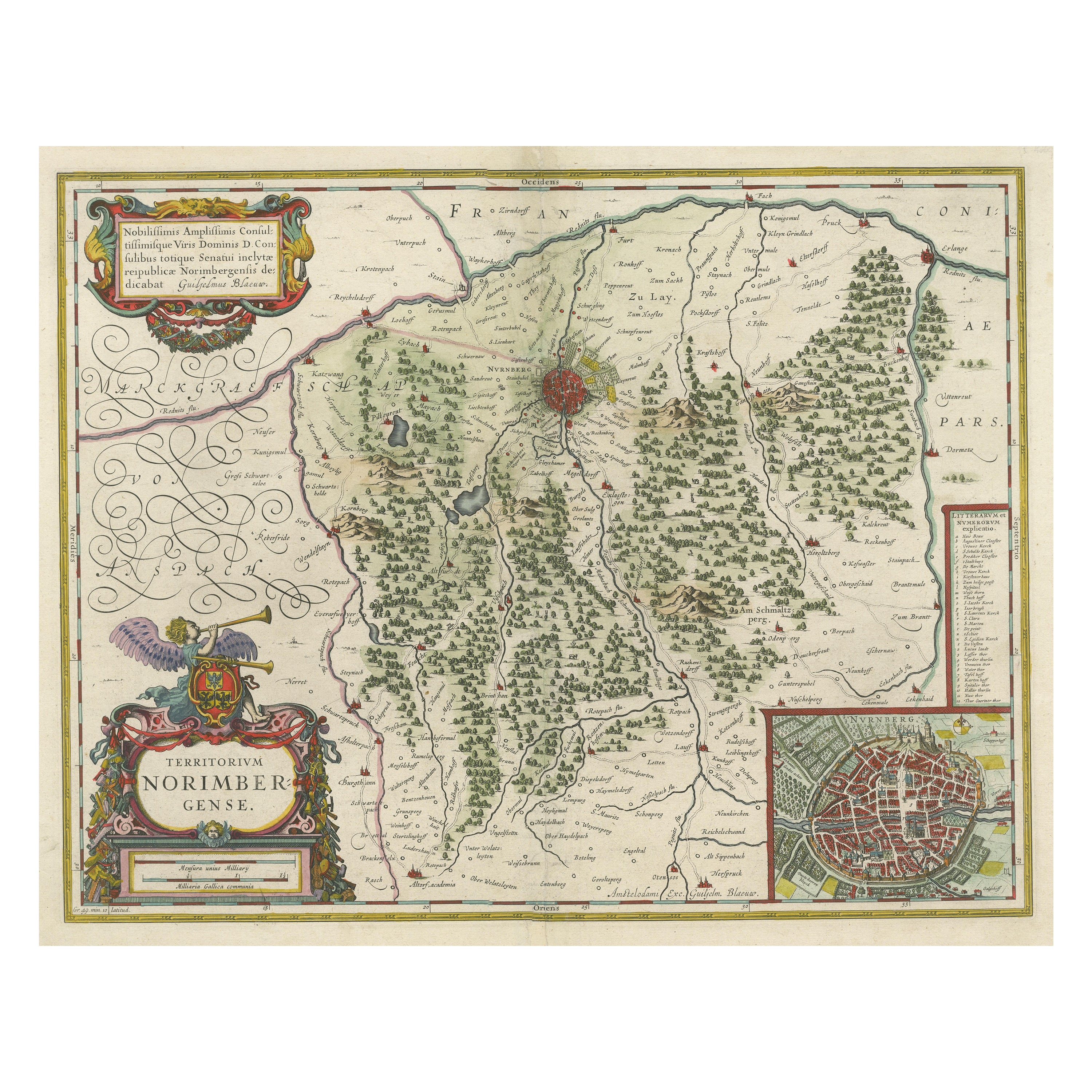 Mappa antica centrata su Norimberga, Germania