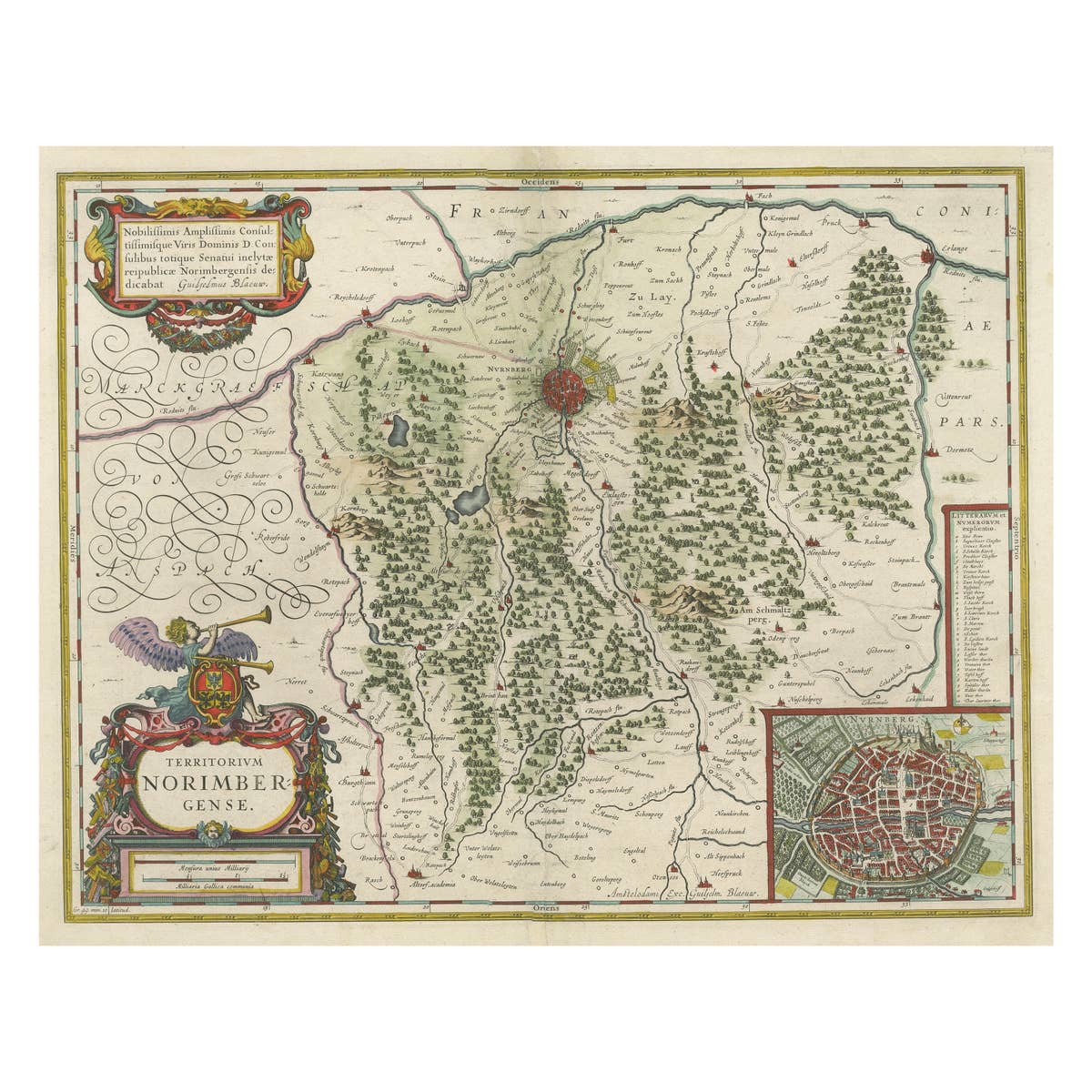 Antique Map centered on Nuremberg, Germany