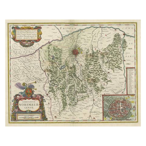 Antique Map centered on Nuremberg, Germany