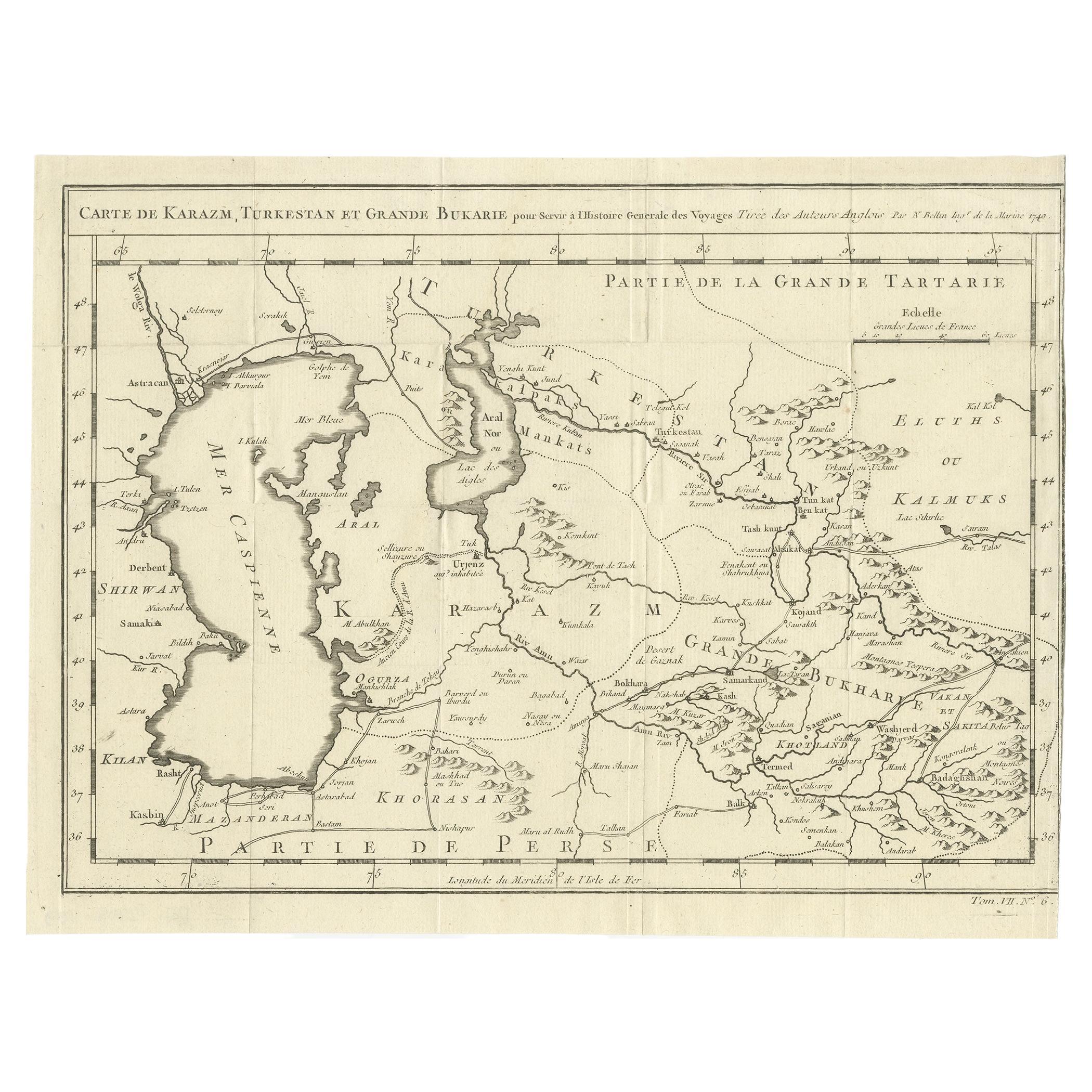 Antique Map Centered on Turkestan For Sale